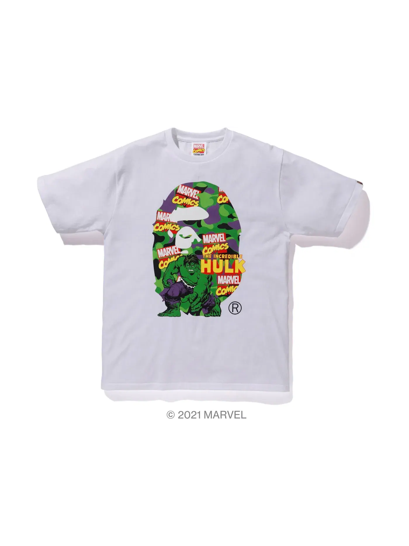 Мужская футболка с принтом BAPE x Marvel Comics Camo The Hulk Tee BAPE — изображение 1 из 1, белый