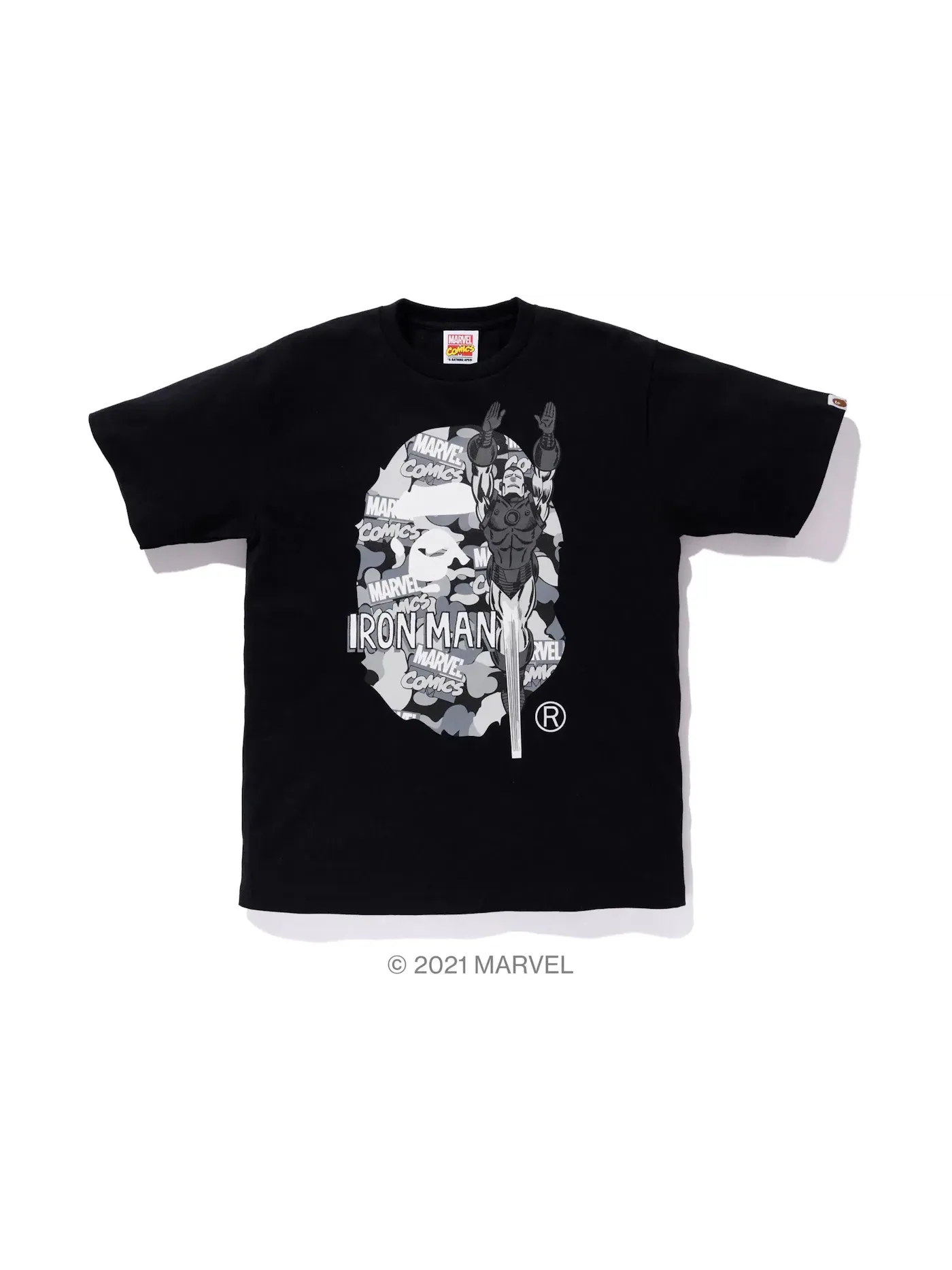 Мужская футболка с принтом BAPE x Marvel Comics Camo Iron Man Tee BAPE — изображение 1 из 1, черный
