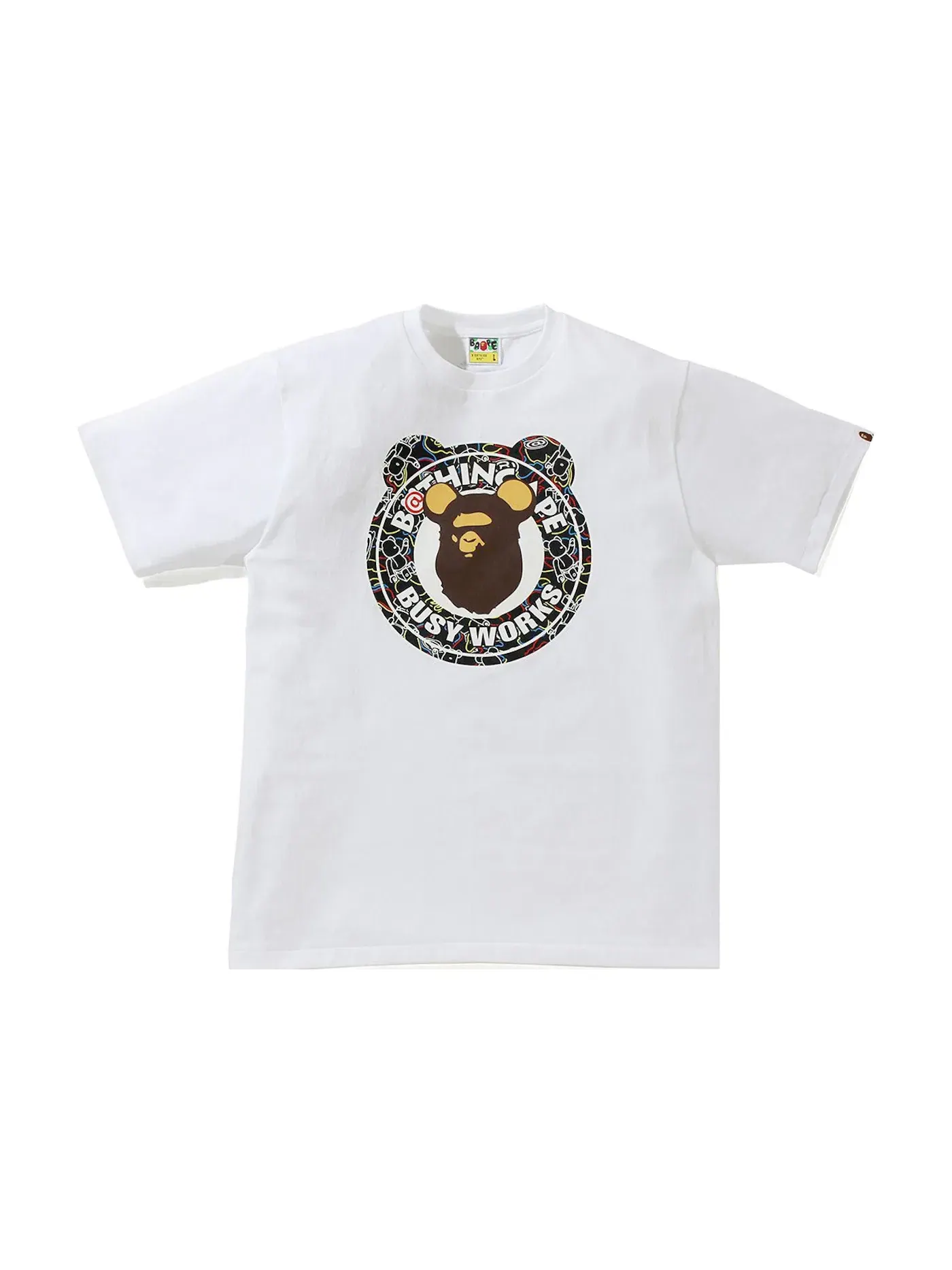 Мужская футболка с принтом BAPE x Medicom Toy Bearbrick Camo Bear Busy Works Tee BAPE — изображение 1 из 2, белый/черный