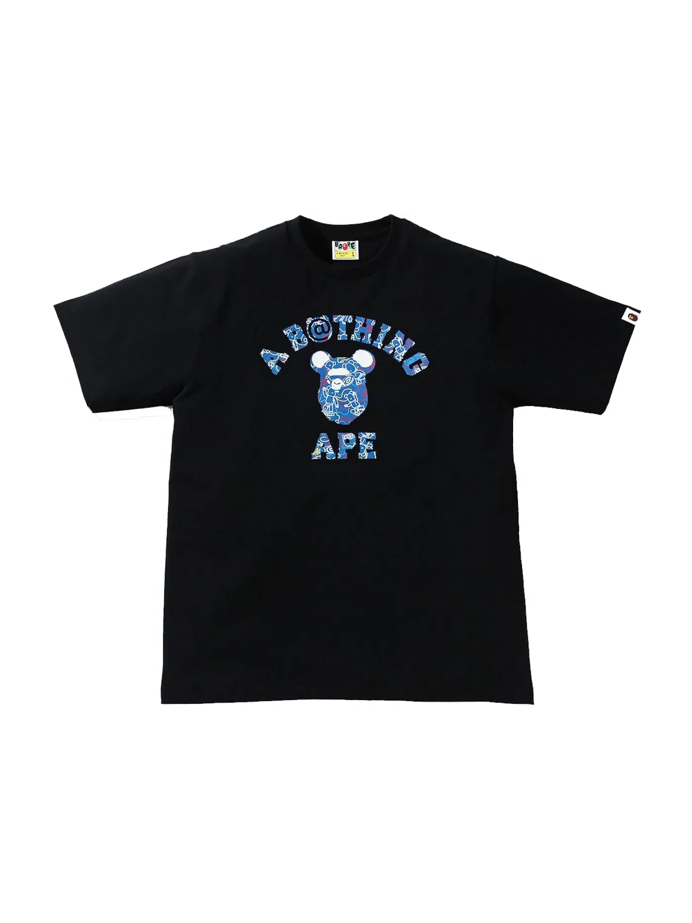 Мужская футболка с принтом BAPE x Medicom Toy Bearbrick Camo Bear College Tee BAPE — изображение 1 из 2, черный