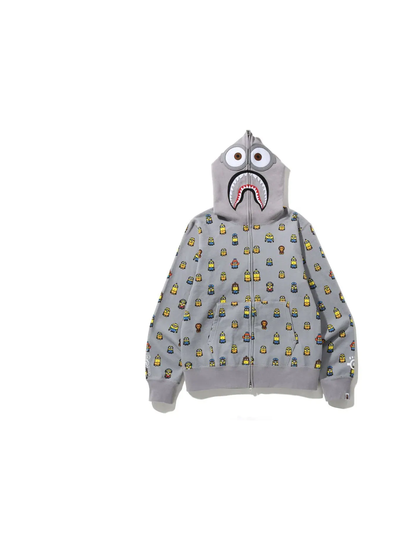 Мужская худи с принтом BAPE x Minions Shark Full Zip Hoodie BAPE — изображение 1 из 1, серый