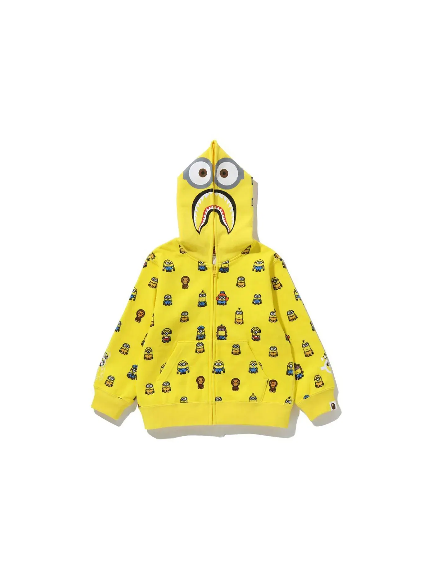 Детская худи с принтом BAPE x Minions Shark Full Zip Kids Hoodie Yellow — изображение 1 из 1