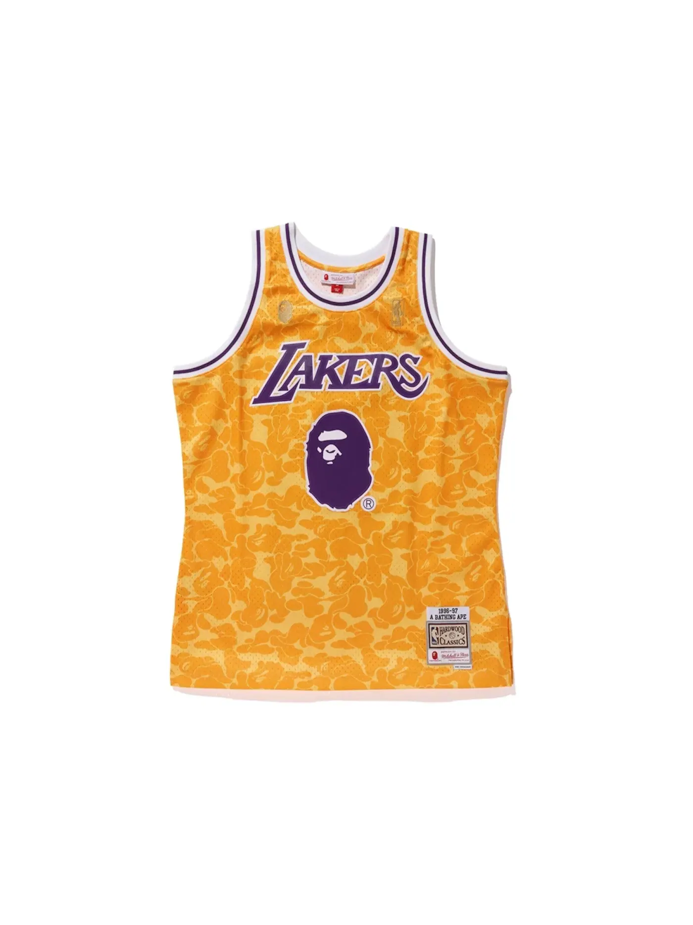 Мужская джерси с принтом BAPE x Mitchell & Ness Lakers ABC Basketball Swingman Jersey BAPE — изображение 1 из 3, желтый