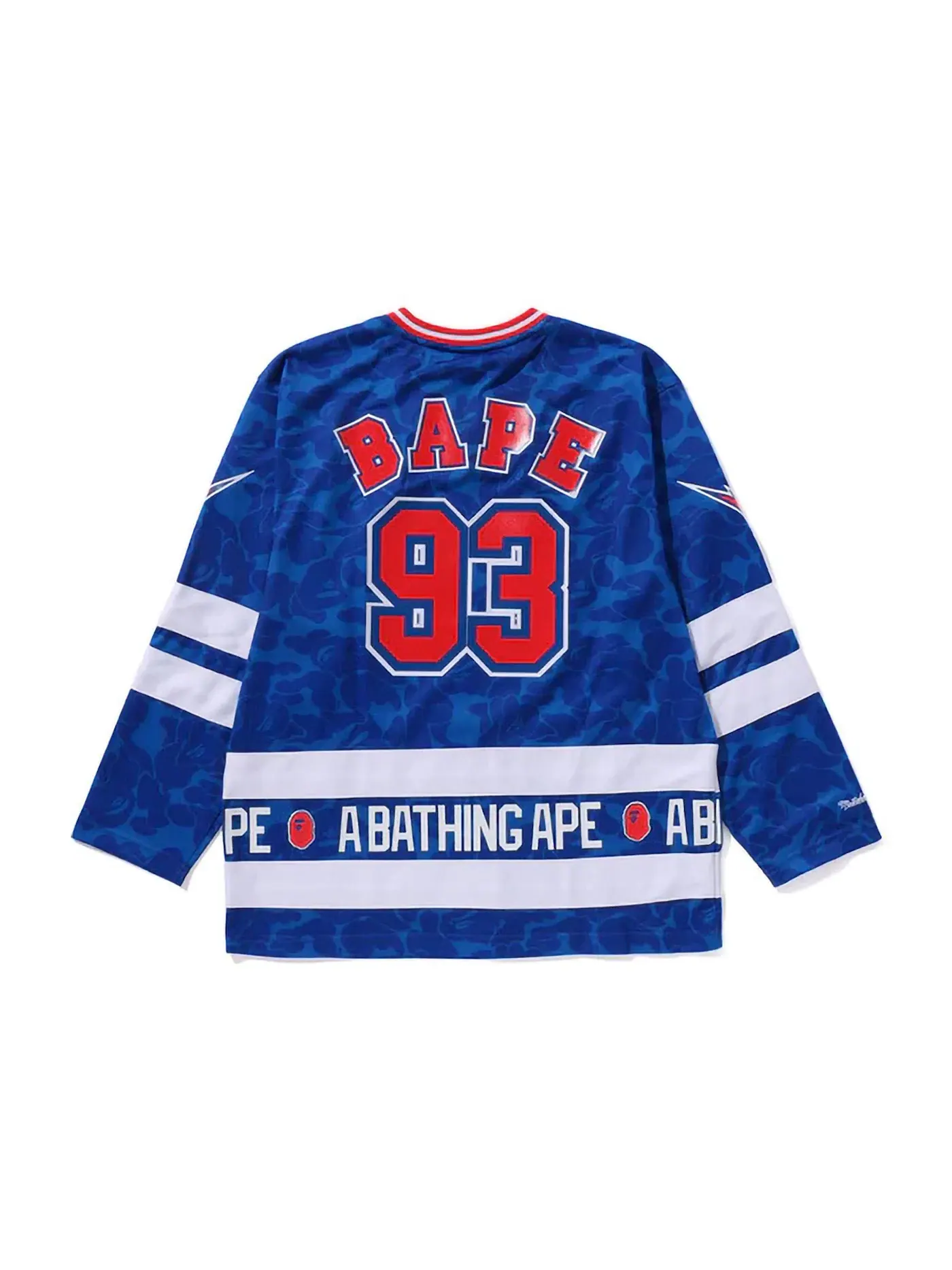 Мужская футболка с длинным рукавом BAPE x Mitchell & Ness NHL New York Rangers Mesh Hockey Jersey L/S Tee BAPE, синий