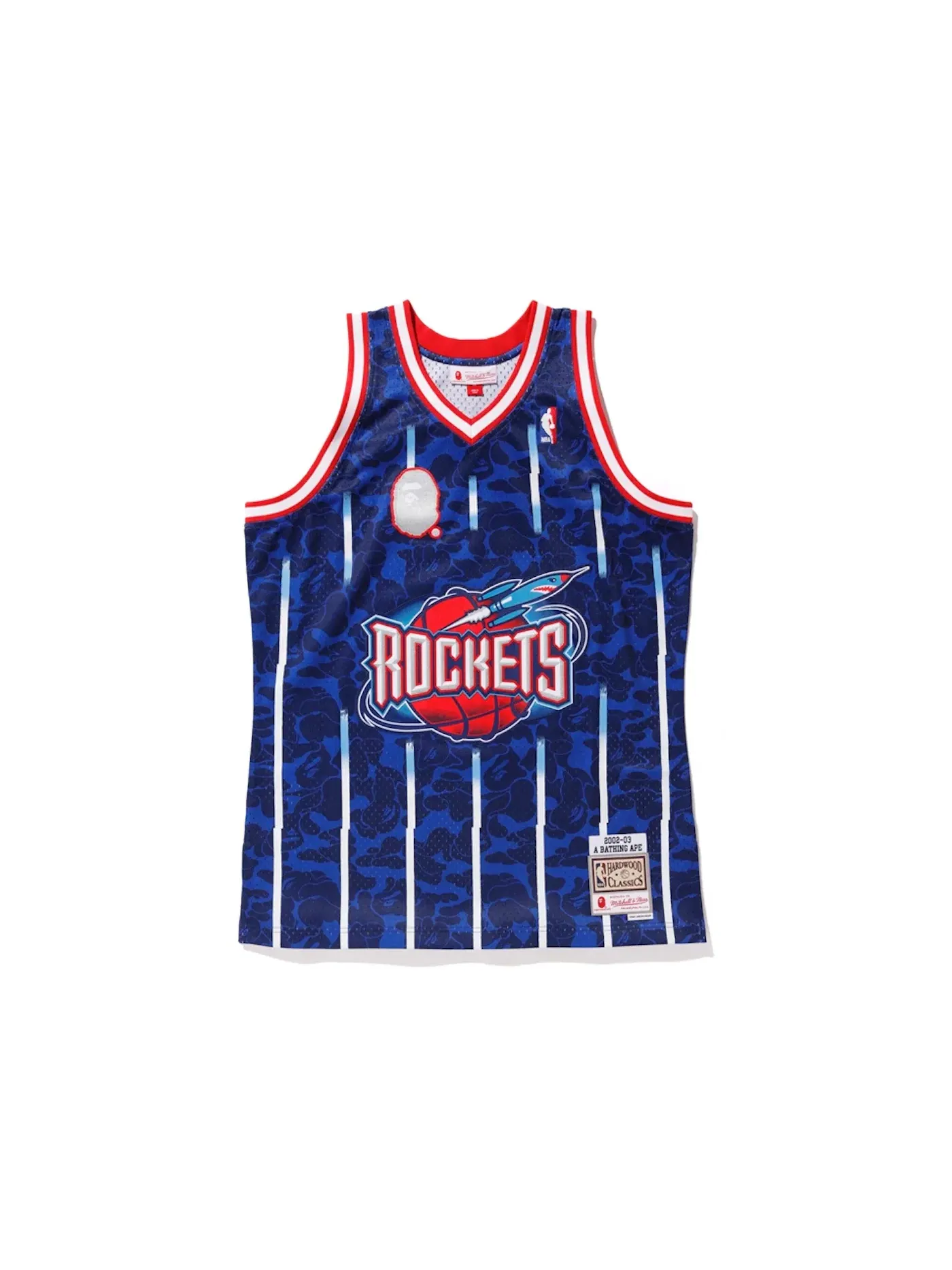 Мужская баскетбольная джерси с принтом BAPE x Mitchell & Ness Rockets ABC Basketball Swingman Jersey BAPE, темно-синий