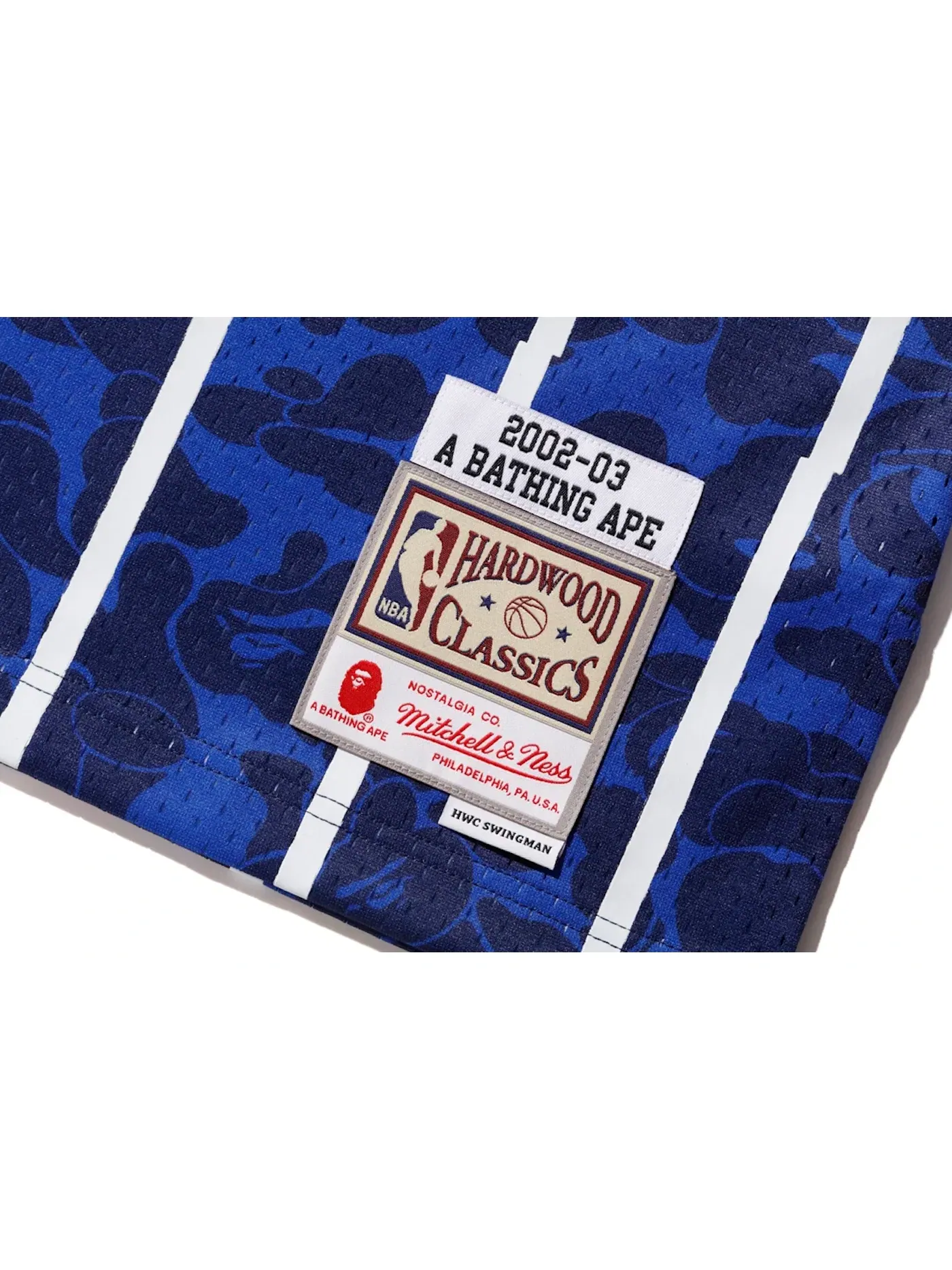 Мужская баскетбольная джерси с принтом BAPE x Mitchell & Ness Rockets ABC Basketball Swingman Jersey BAPE, темно-синий