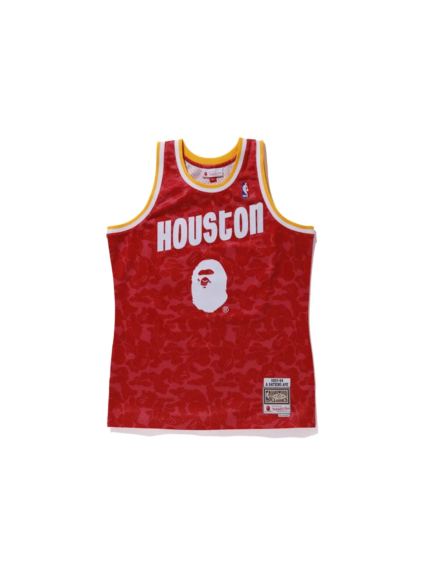 Мужская джерси с камуфляжным принтом BAPE x Mitchell & Ness Rockets Camo Basketball Swingman Jersey — изображение 1 из 2