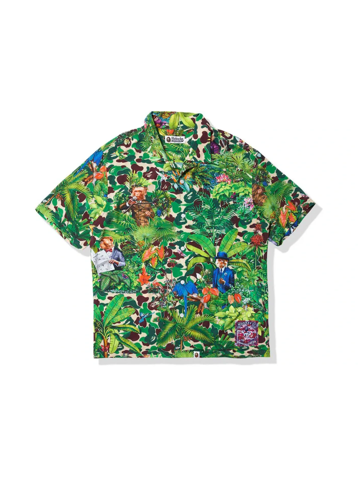 Мужская рубашка с коротким рукавом BAPE x Monkey 47 Open Collar S/S Shirt BAPE — изображение 1 из 2, зеленый