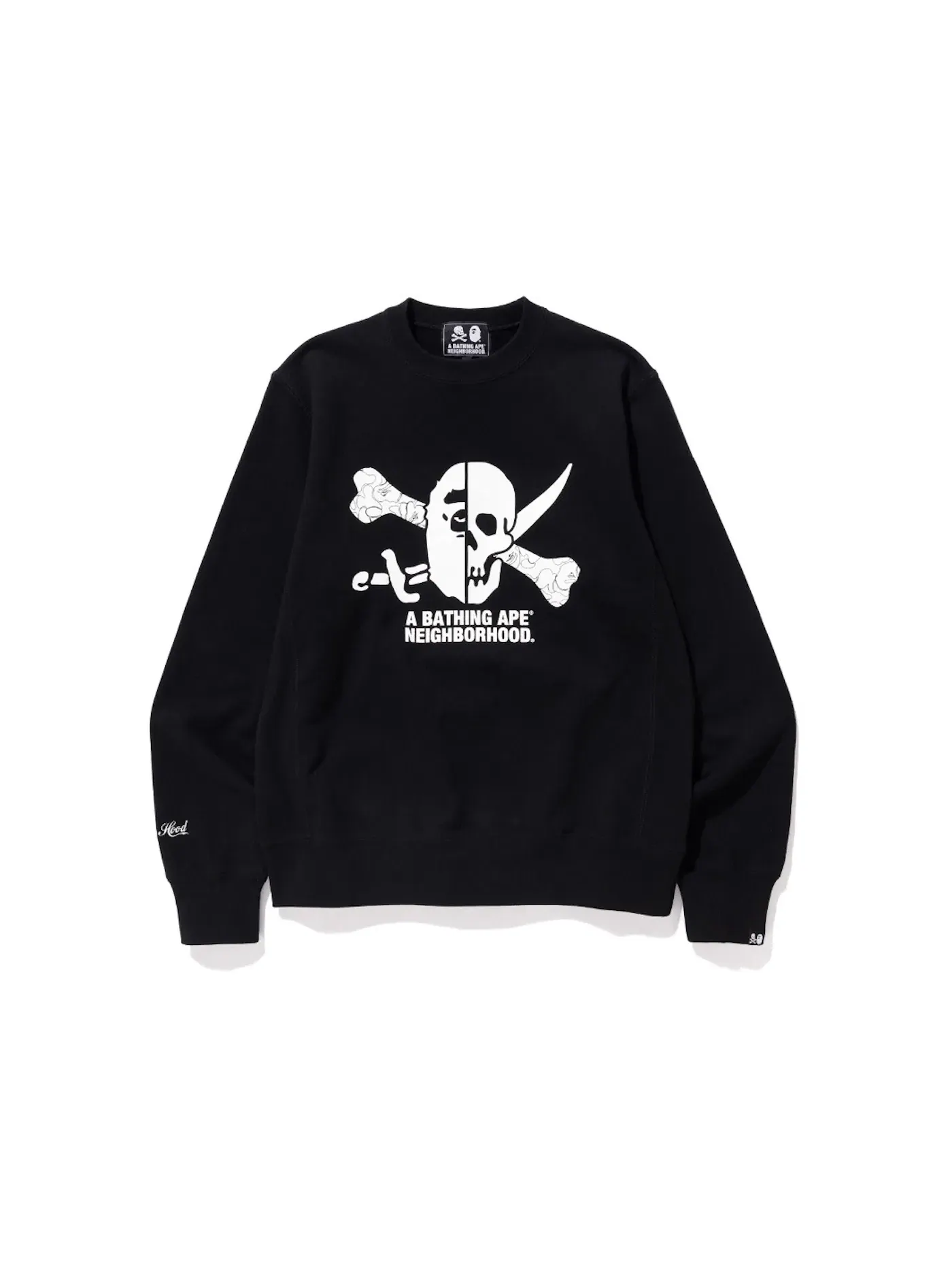 Мужской свитшот с принтом BAPE x Neighborhood Ape & Skull Crewneck BAPE — изображение 1 из 1, черный