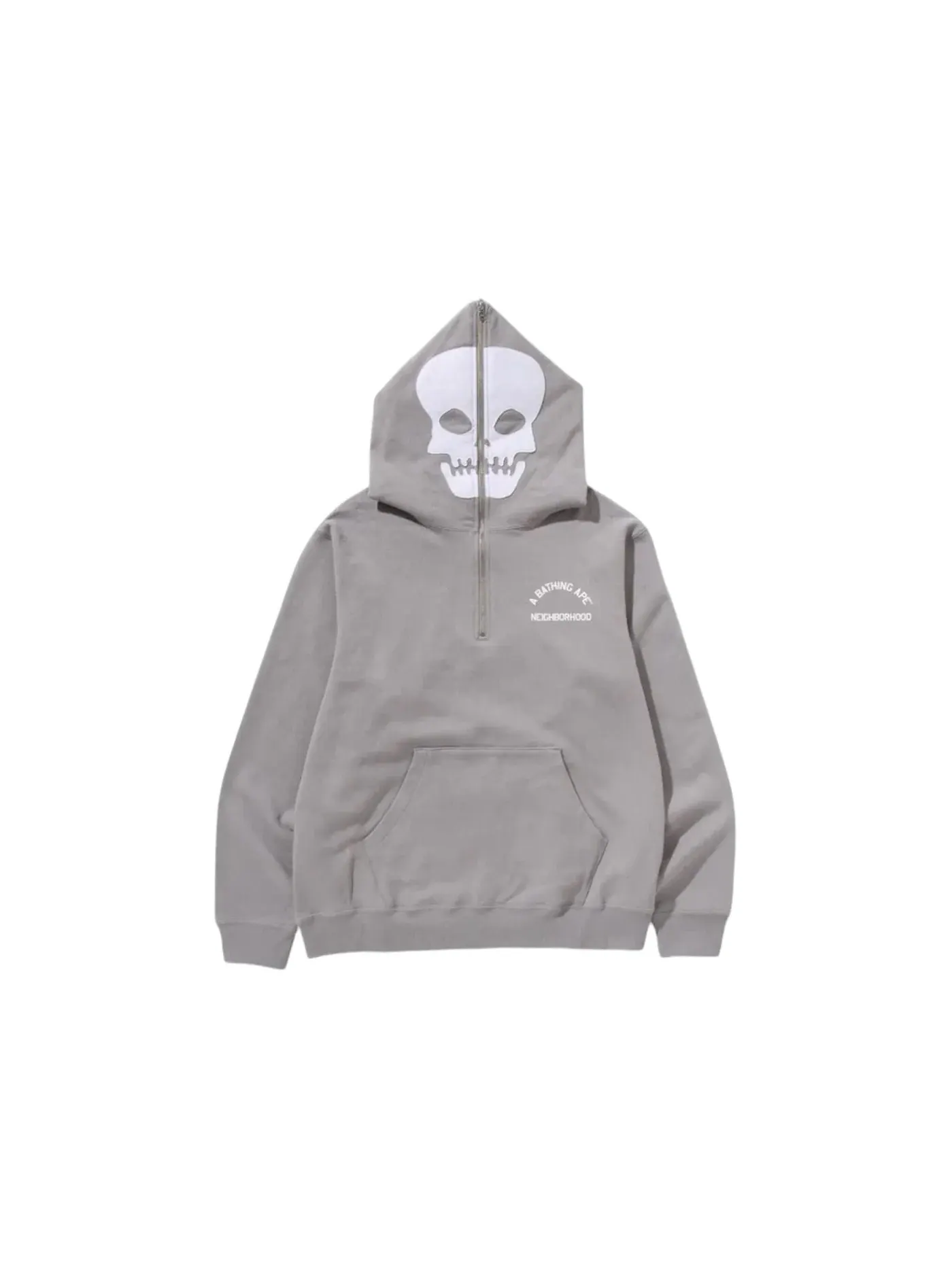 Мужской пуловер-худи с принтом BAPE x Neighborhood Two Face Half Zip Pullover Hoodie BAPE — изображение 2 из 3, серый