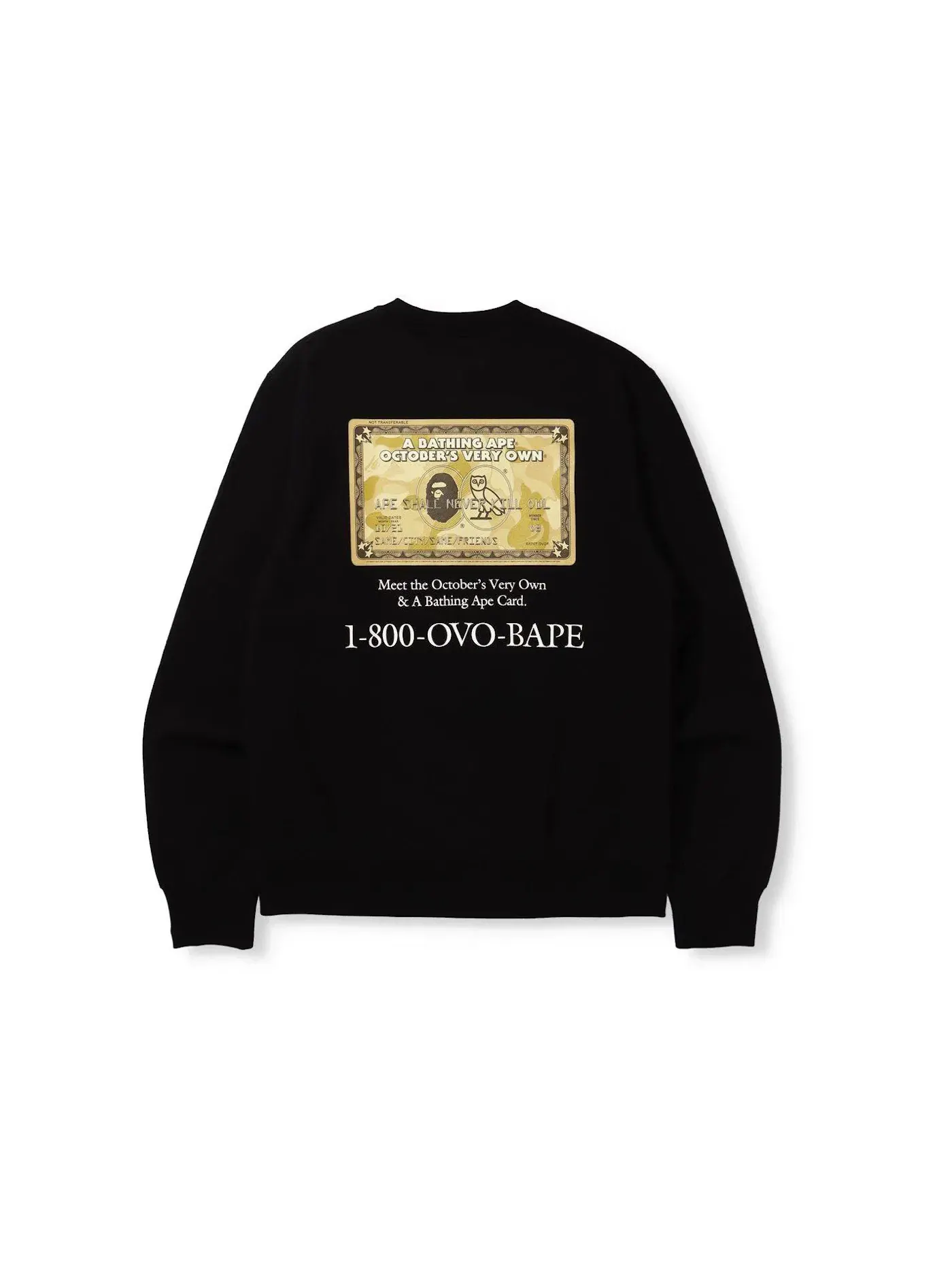 Мужской свитшот с принтом BAPE x OVO Card Crewneck BAPE — изображение 2 из 2, черный