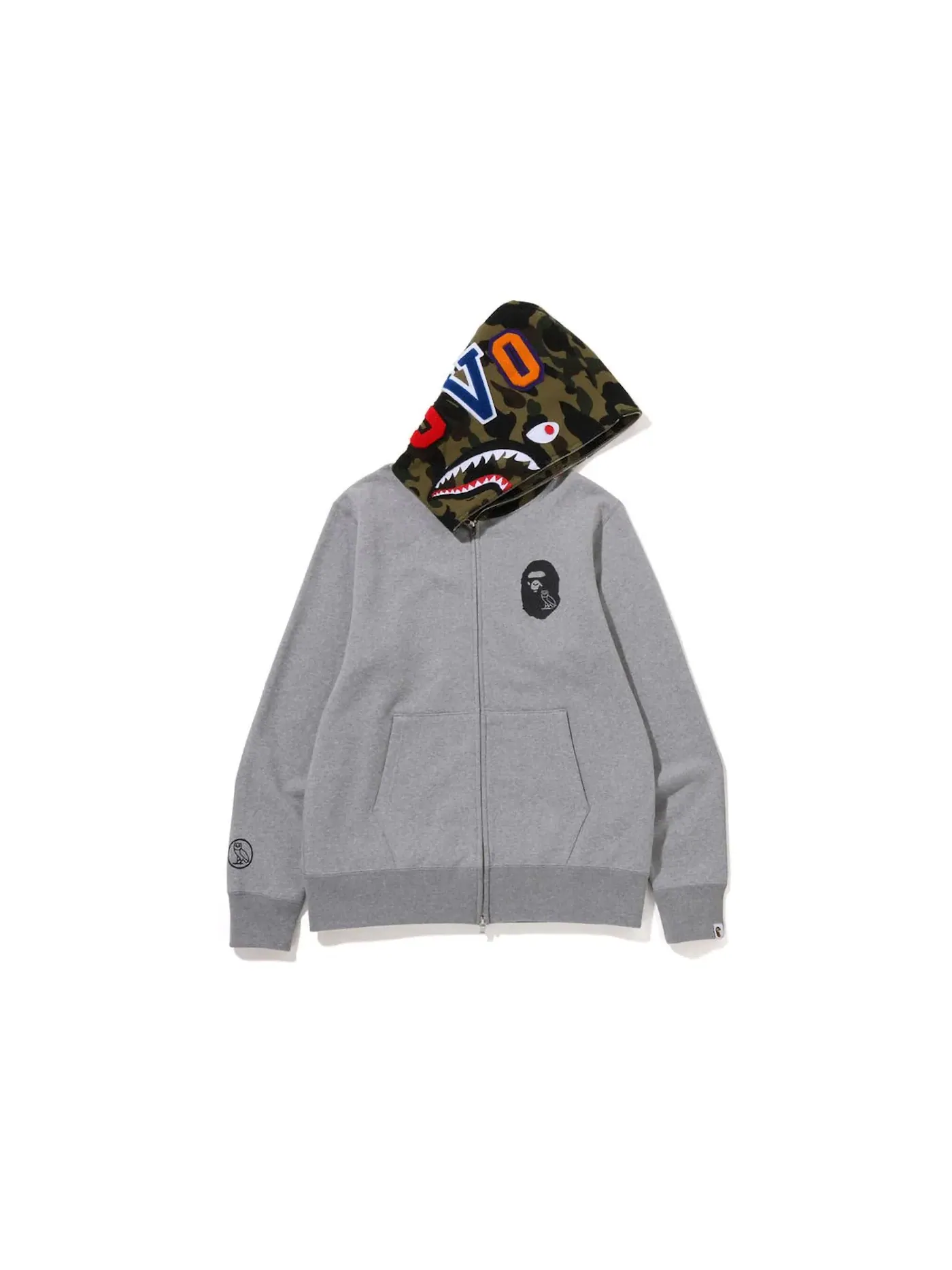Мужская худи с длинным рукавом BAPE x OVO Shark Full Zip Hoodie Grey — изображение 1 из 2
