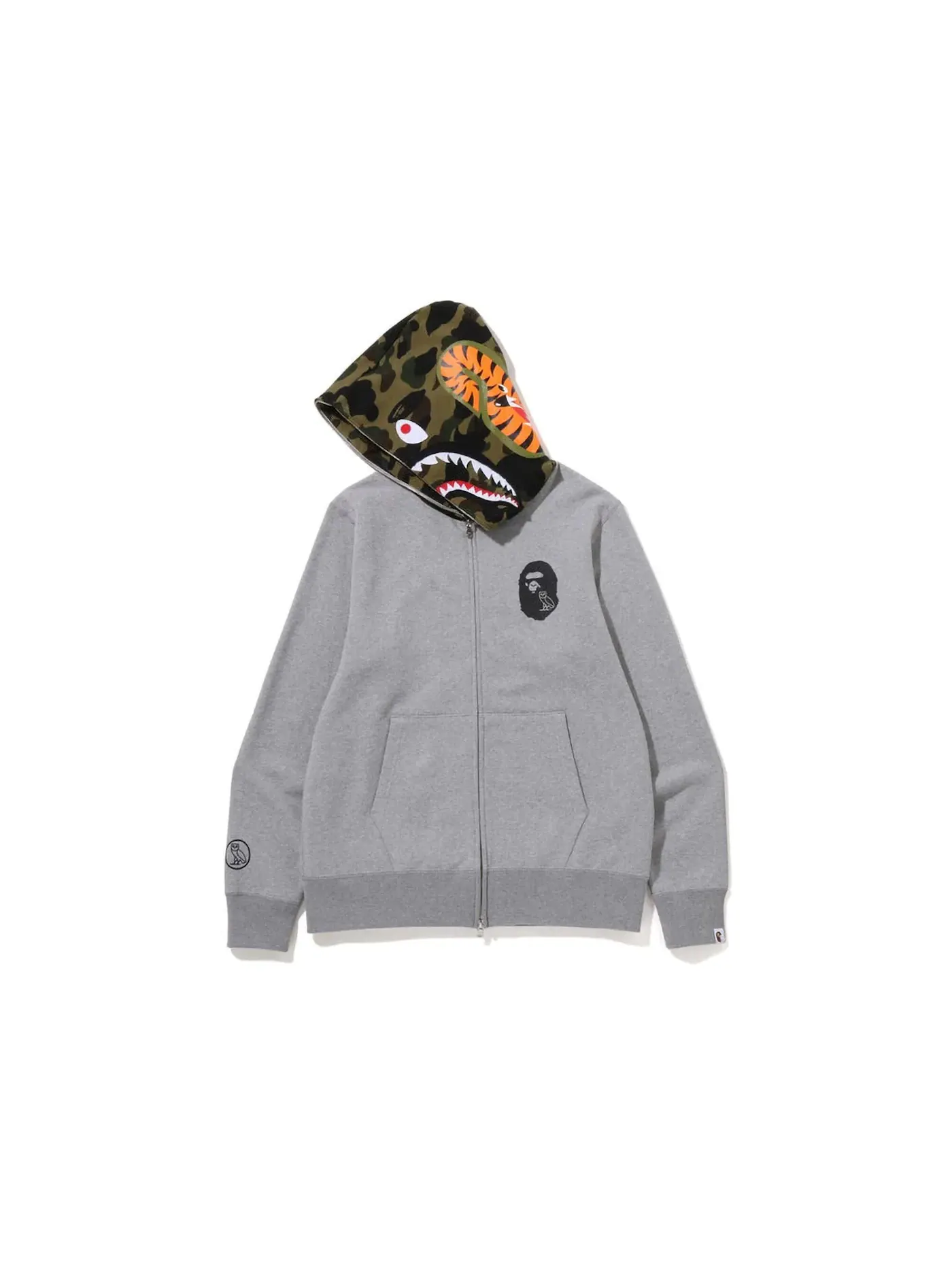 Мужская худи с длинным рукавом BAPE x OVO Shark Full Zip Hoodie Grey — изображение 2 из 2