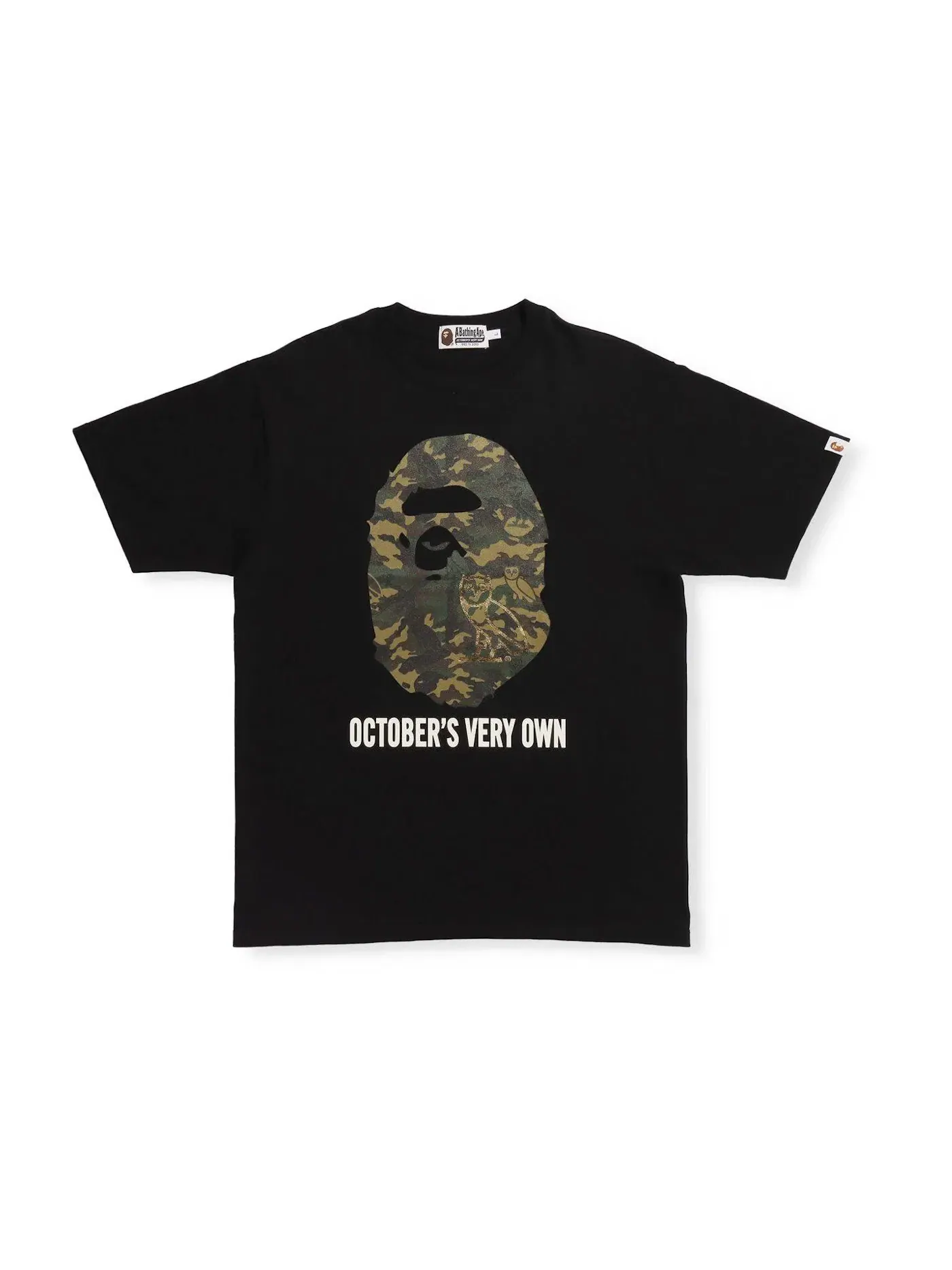 Мужская футболка с принтом BAPE x OVO Woodland Camo Ape Head T-shirt — изображение 1 из 1, черный