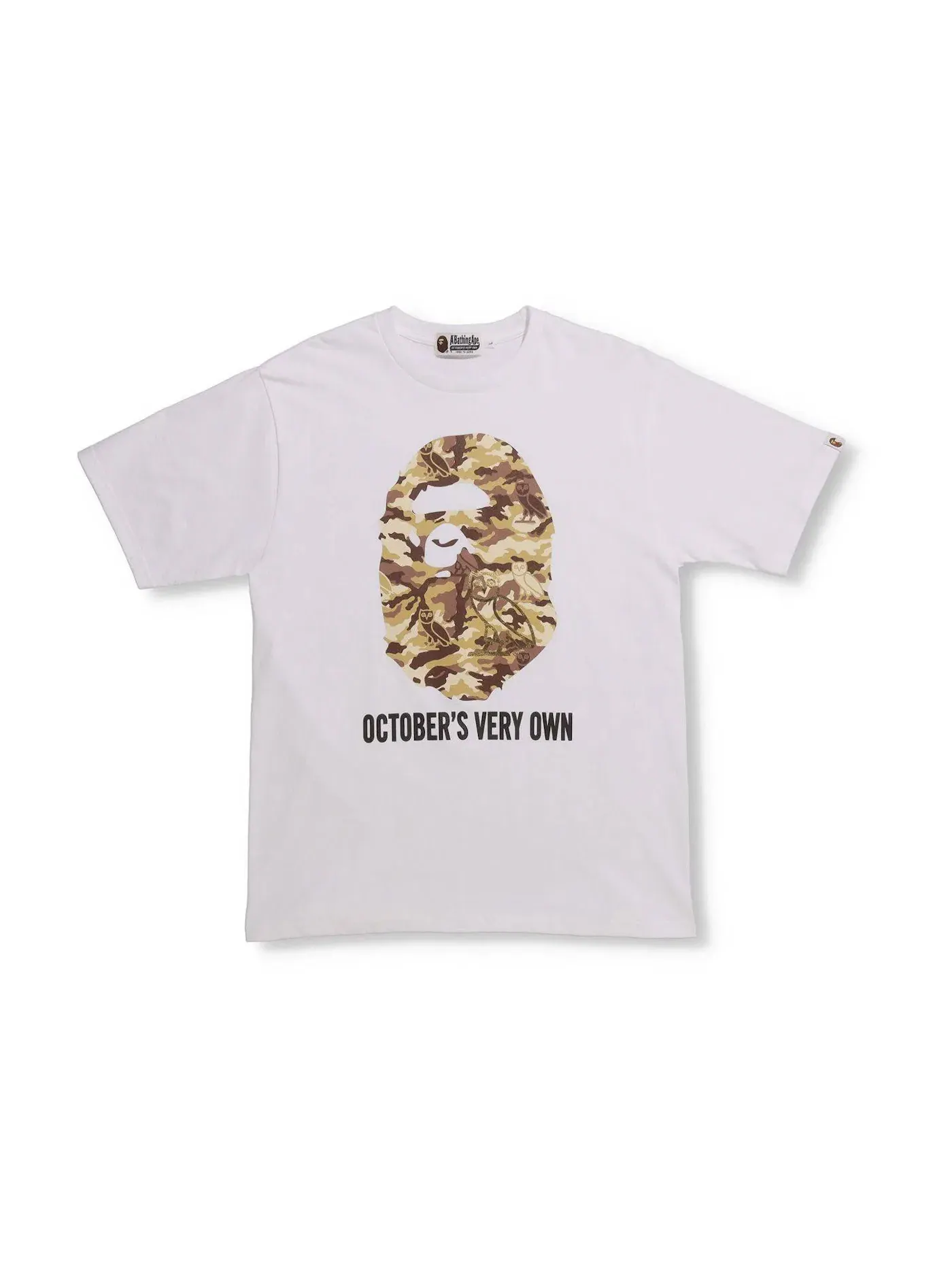 Мужская футболка с камуфляжным принтом BAPE x OVO Woodland Camo Ape Head T-shirt — изображение 1 из 1, белый