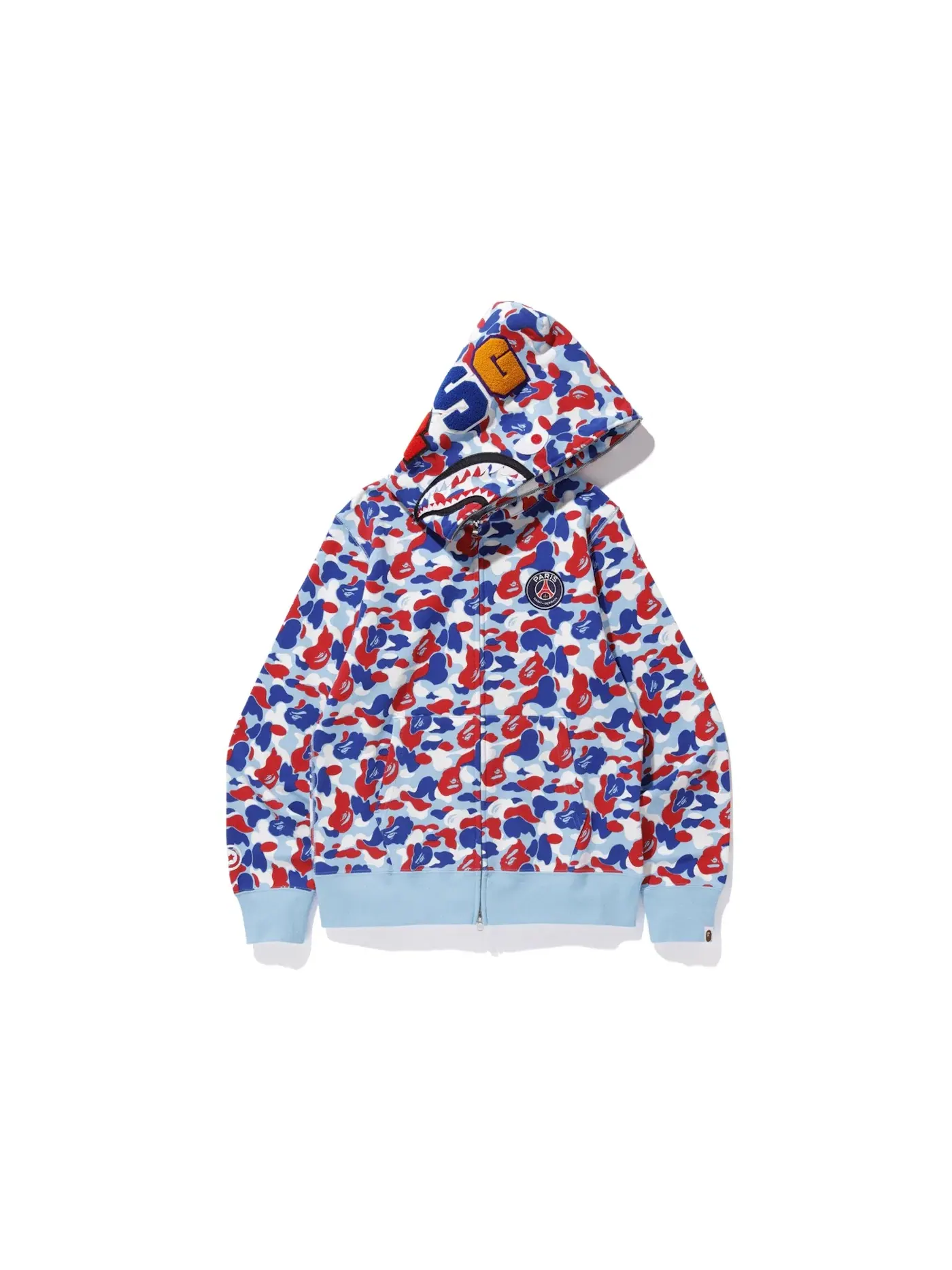 Мужская худи с принтом BAPE x PSG Shark Full Zip Hoodie BAPE — изображение 1 из 2, синий