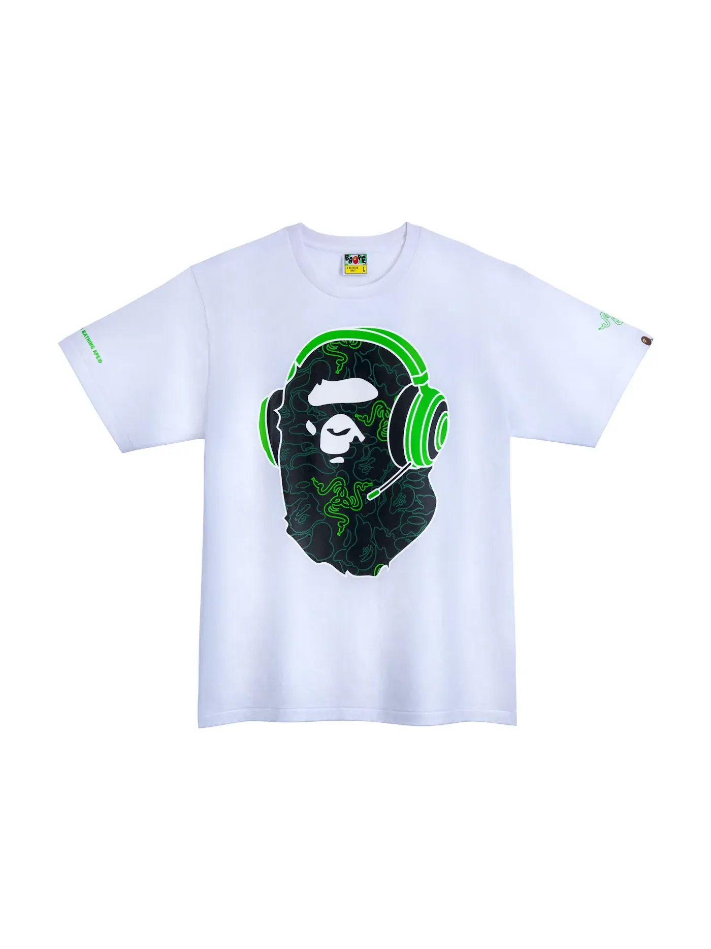 Детская футболка с камуфляжным принтом BAPE x Razer Neon Camo Ape Head Tee BAPE — изображение 1 из 2, белый зеленый