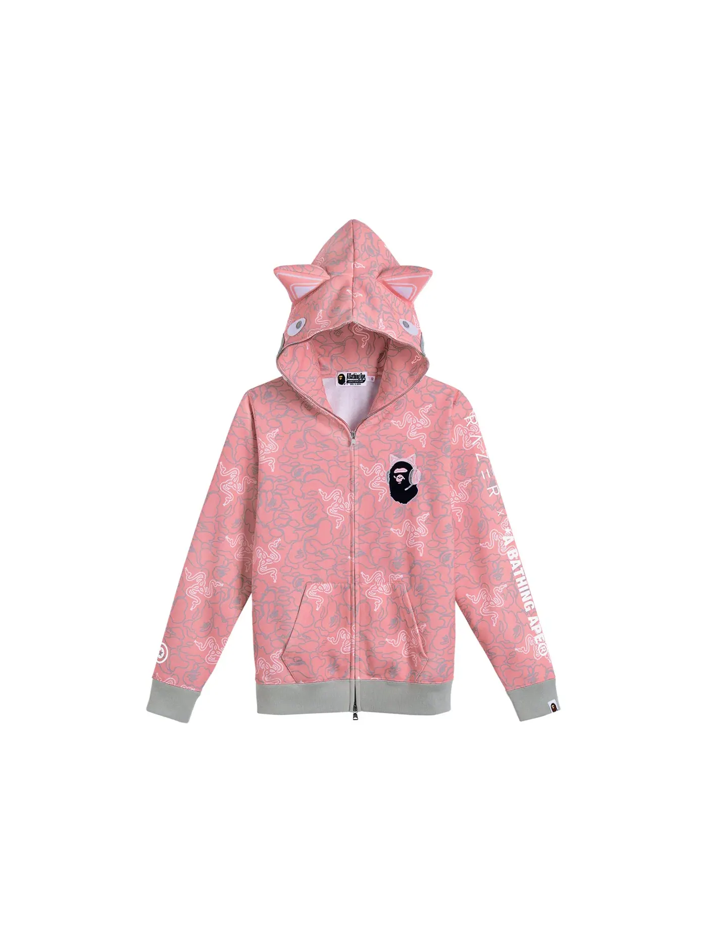 Детский худи на молнии с принтом BAPE x Razer Neon Camo Shark Full Zip Hoodie BAPE — изображение 3 из 3, розовый