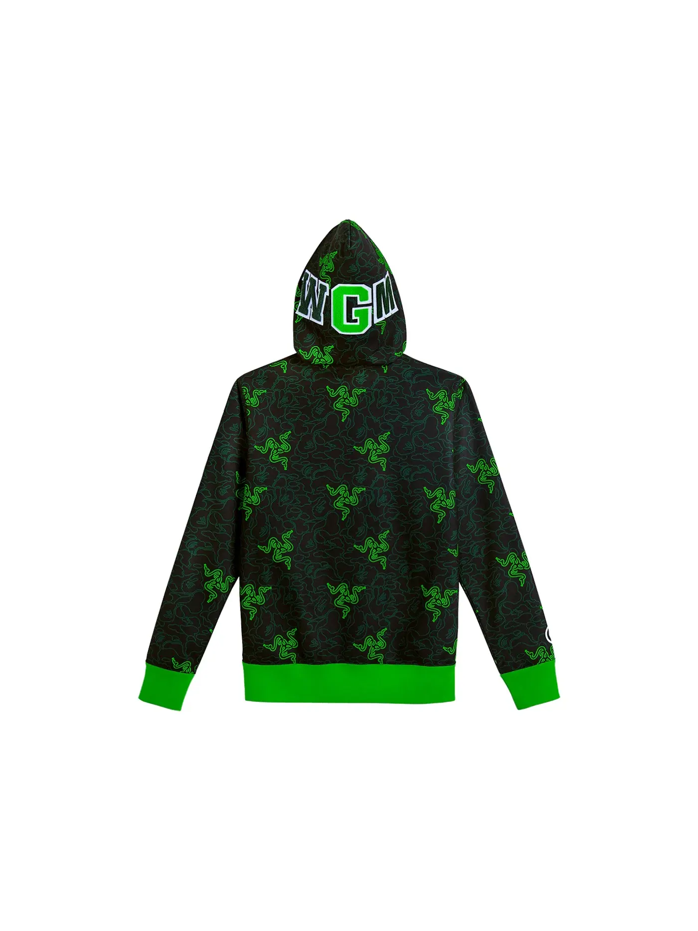 Унисекс худи с капюшоном на молнии с принтом BAPE x Razer Neon Camo Shark Full Zip Hoodie BAPE — изображение 2 из 3