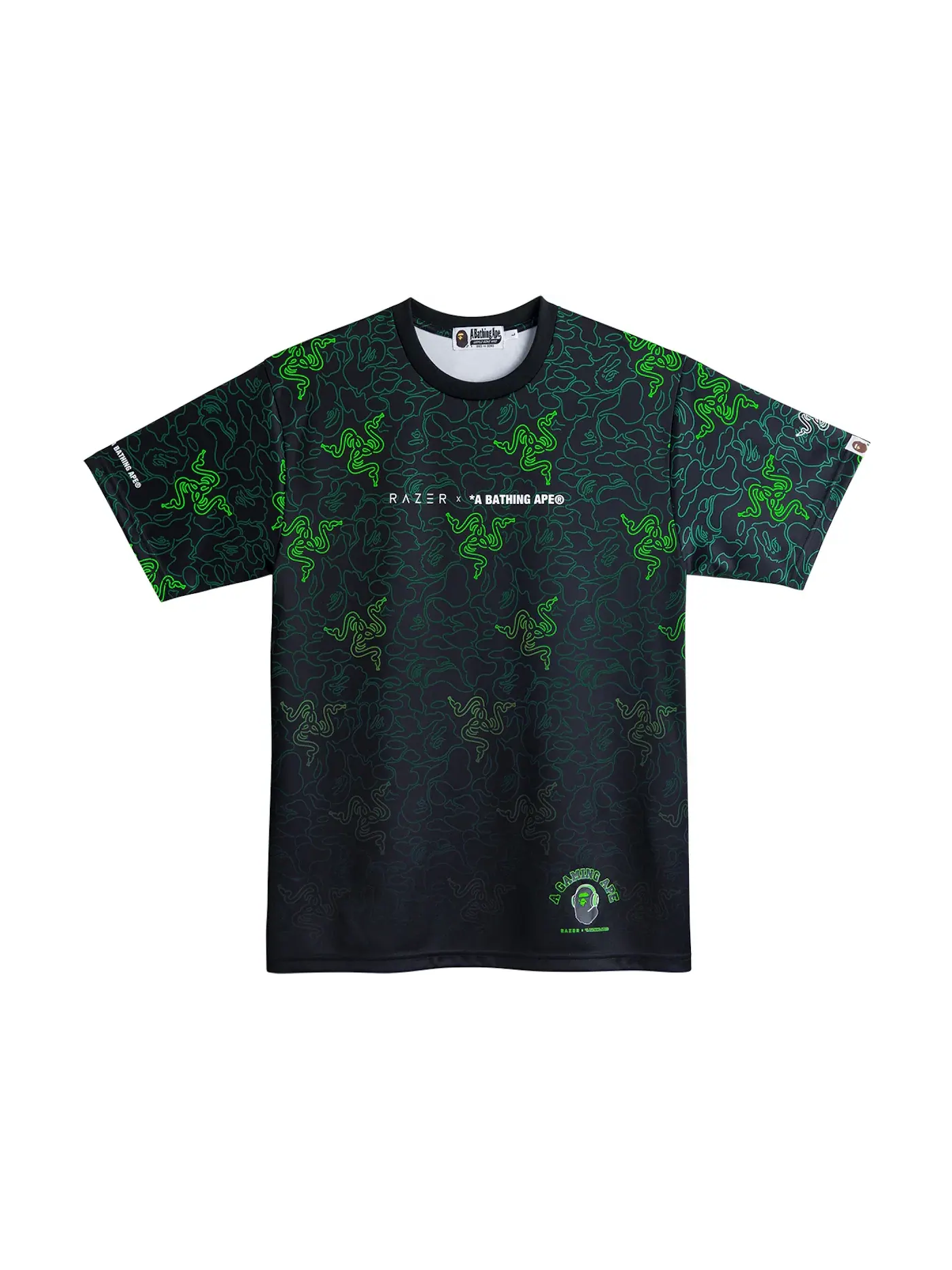 Детская футболка с камуфляжным принтом BAPE x Razer Neon Camo Team Tee BAPE — изображение 1 из 2, зеленый
