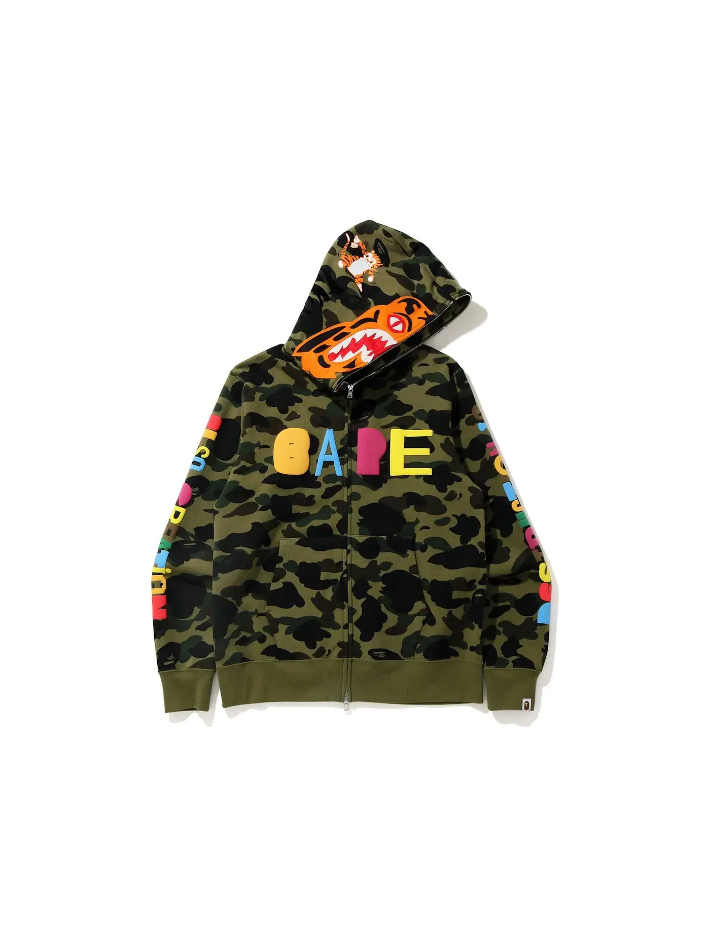 Мужская худи с принтом BAPE x READYMADE Tiger Shark Wide Full Zip Hood — изображение 1 из 3, зеленый