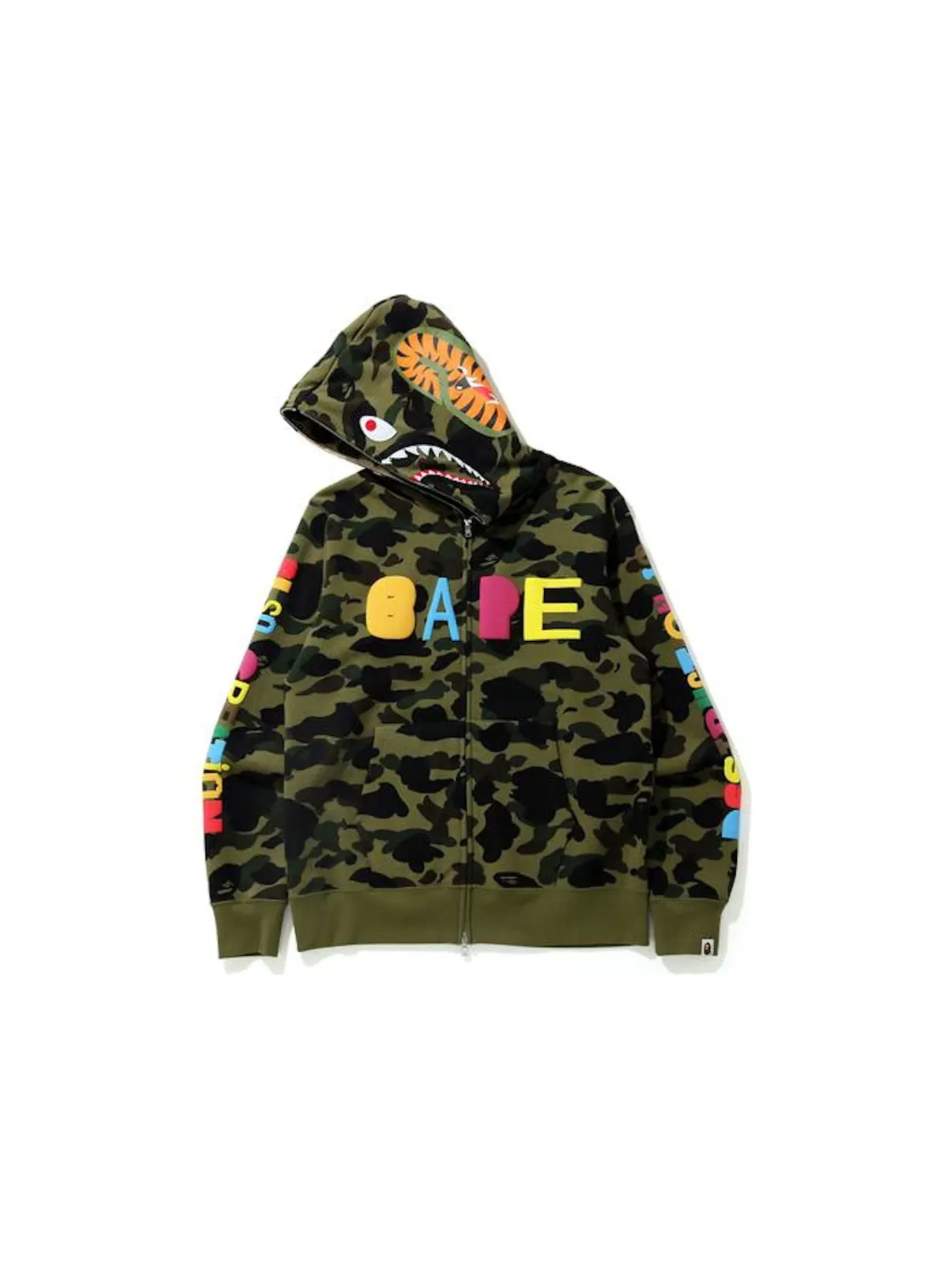 Мужская худи с принтом BAPE x READYMADE Tiger Shark Wide Full Zip Hood — изображение 2 из 3, зеленый