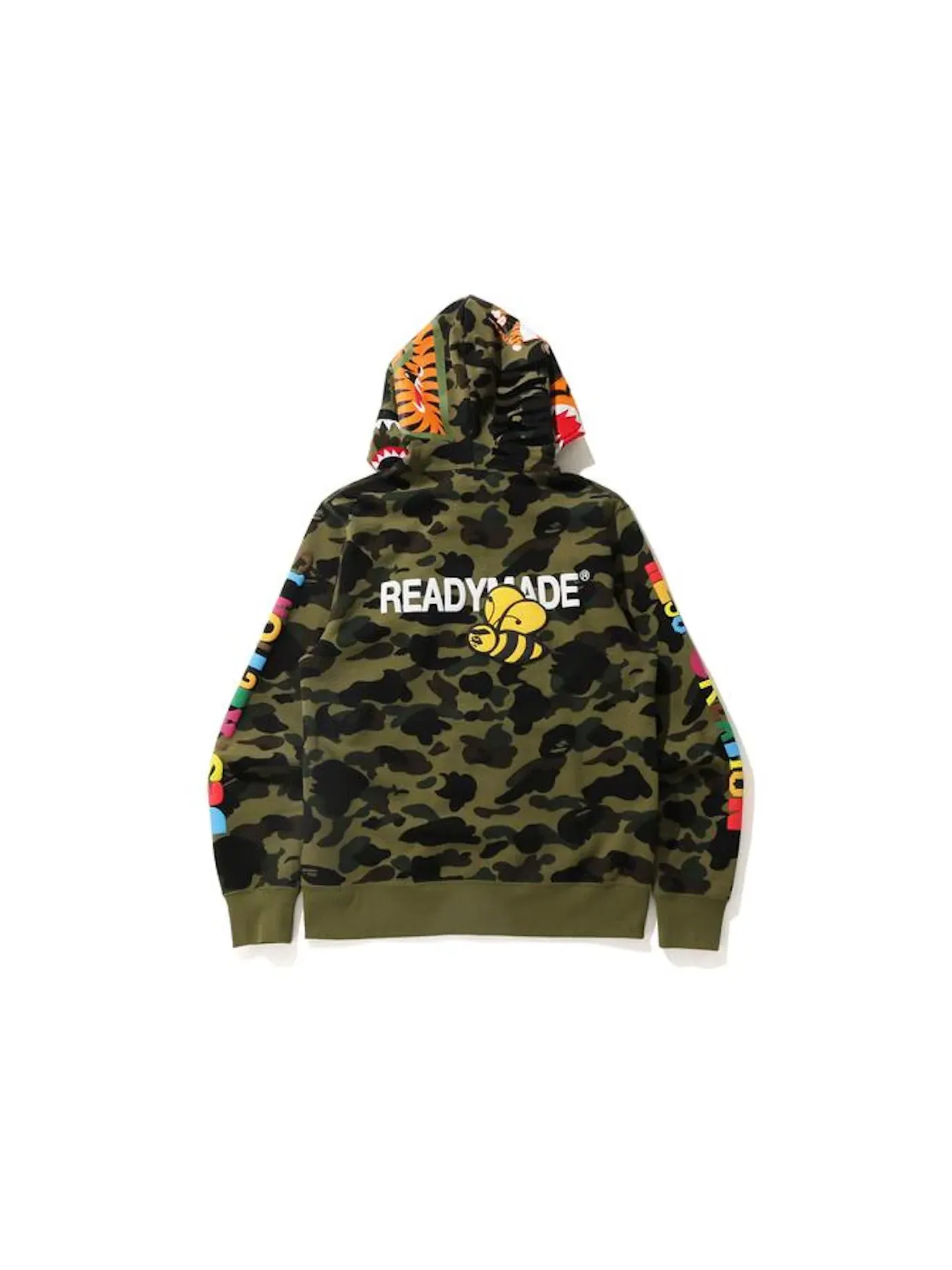 Мужская худи с принтом BAPE x READYMADE Tiger Shark Wide Full Zip Hood — изображение 3 из 3, зеленый