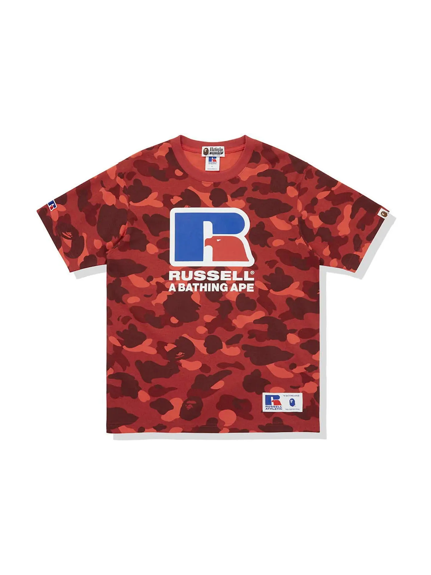 Мужская футболка с принтом BAPE x Russell Color Camo Tee BAPE — изображение 1 из 1, красный
