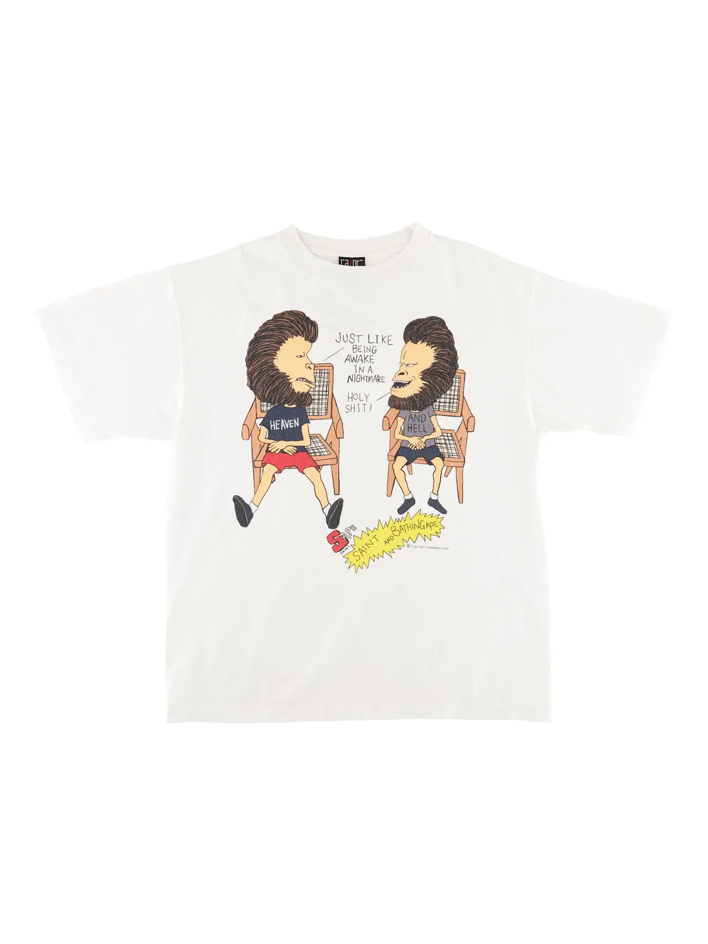 Мужская футболка с принтом BAPE x Saint Mxxxxxx Heaven and Hell BAPE — изображение 1 из 2, винтажный белый