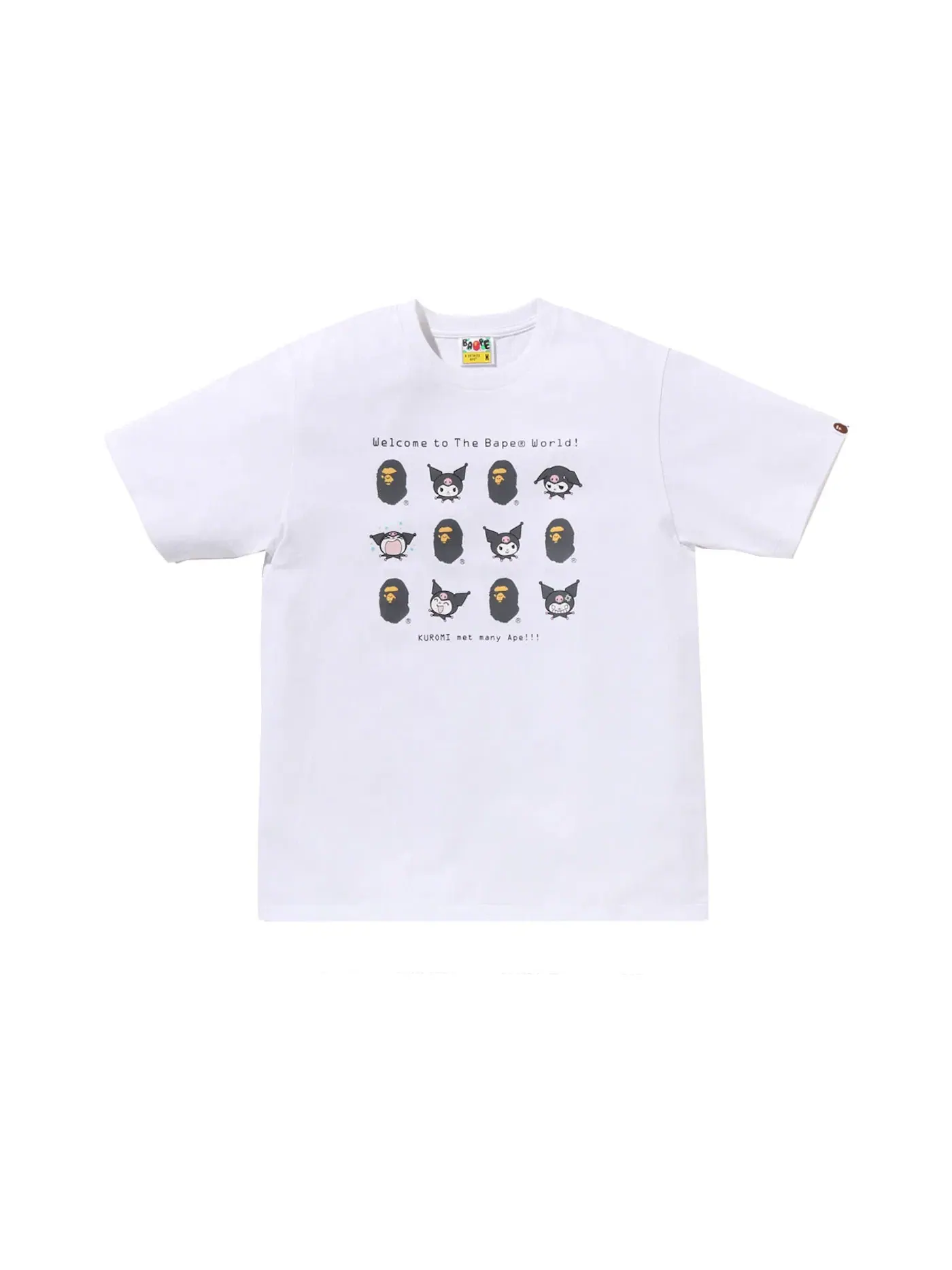 Женская футболка с принтом BAPE x Sanrio Kuromi Welcome To The BAPE World Tee BAPE — изображение 1 из 1, белый