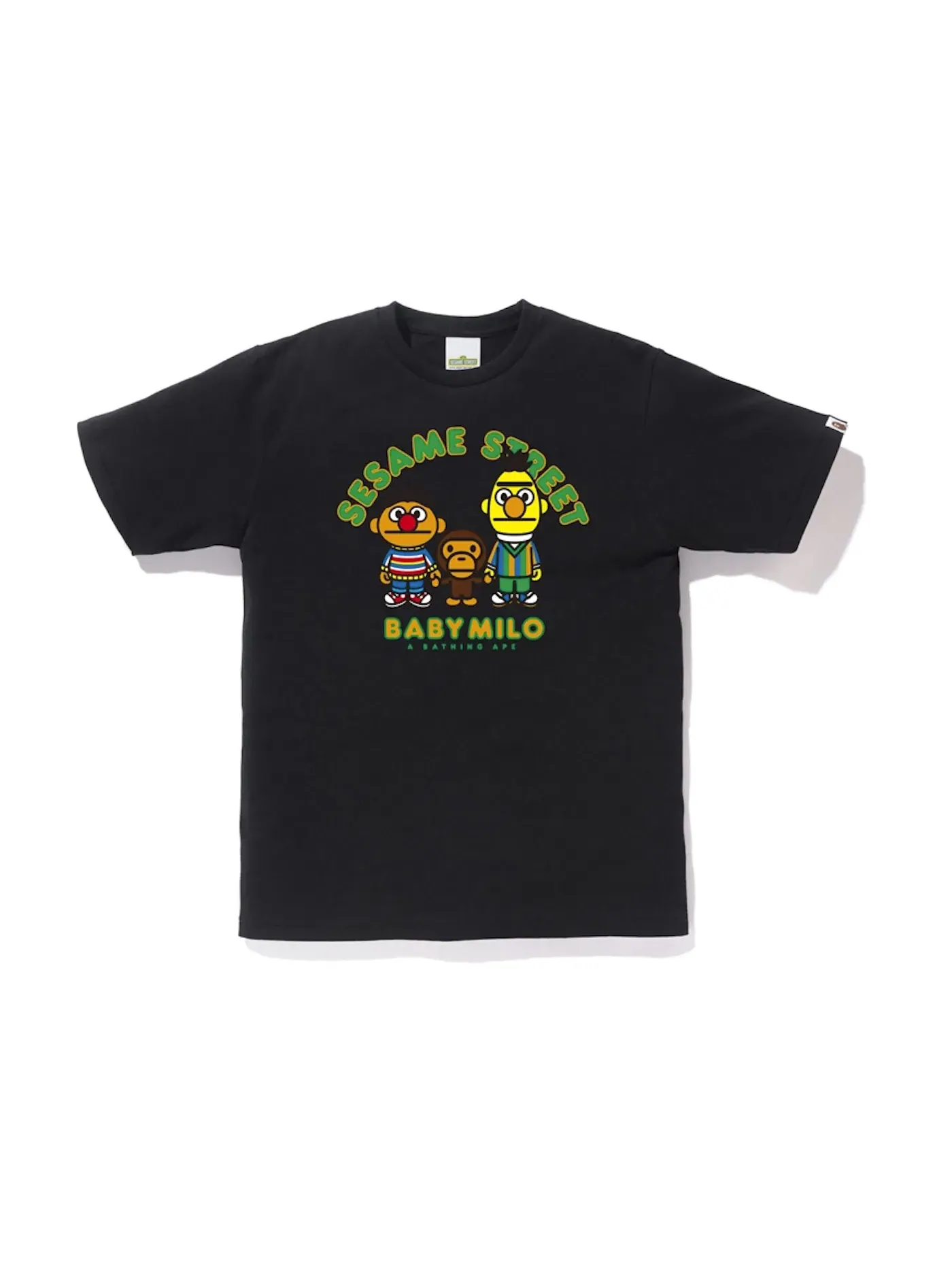 Мужская футболка с принтом BAPE x Sesame Street Milo & Bert & Ernie Tee BAPE — изображение 1 из 1, черный