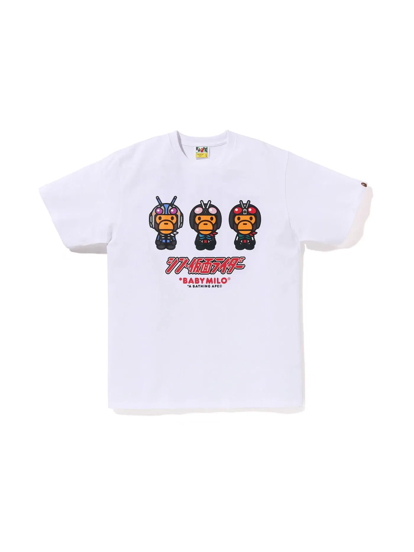 Мужская футболка с принтом BAPE x Shin Kamen Rider #2 Baby Milo Tee BAPE — изображение 1 из 2, белый
