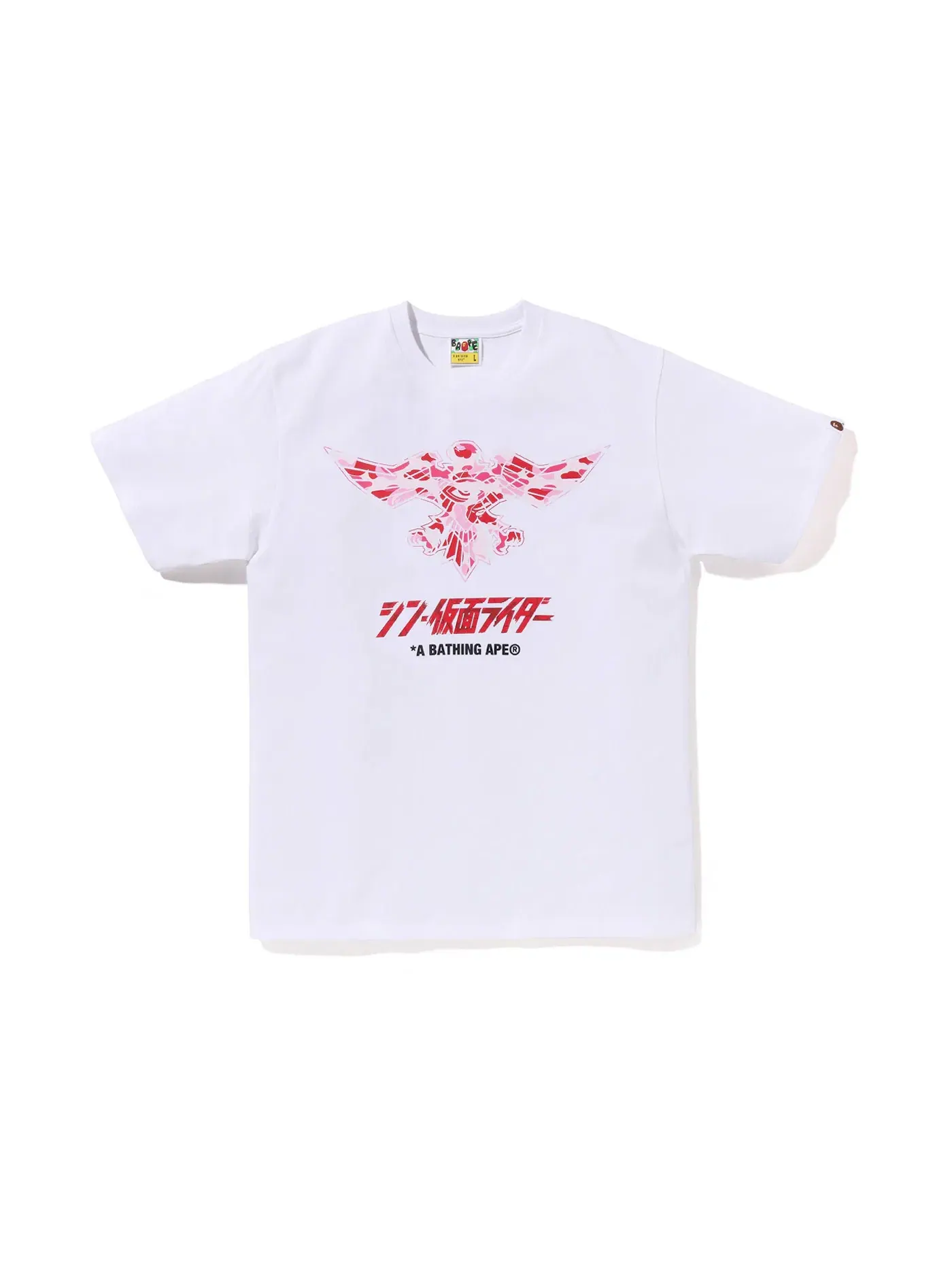 Мужская футболка с принтом BAPE x Shin Kamen Rider Shocker Emblem Tee BAPE — изображение 1 из 1, белый розовый