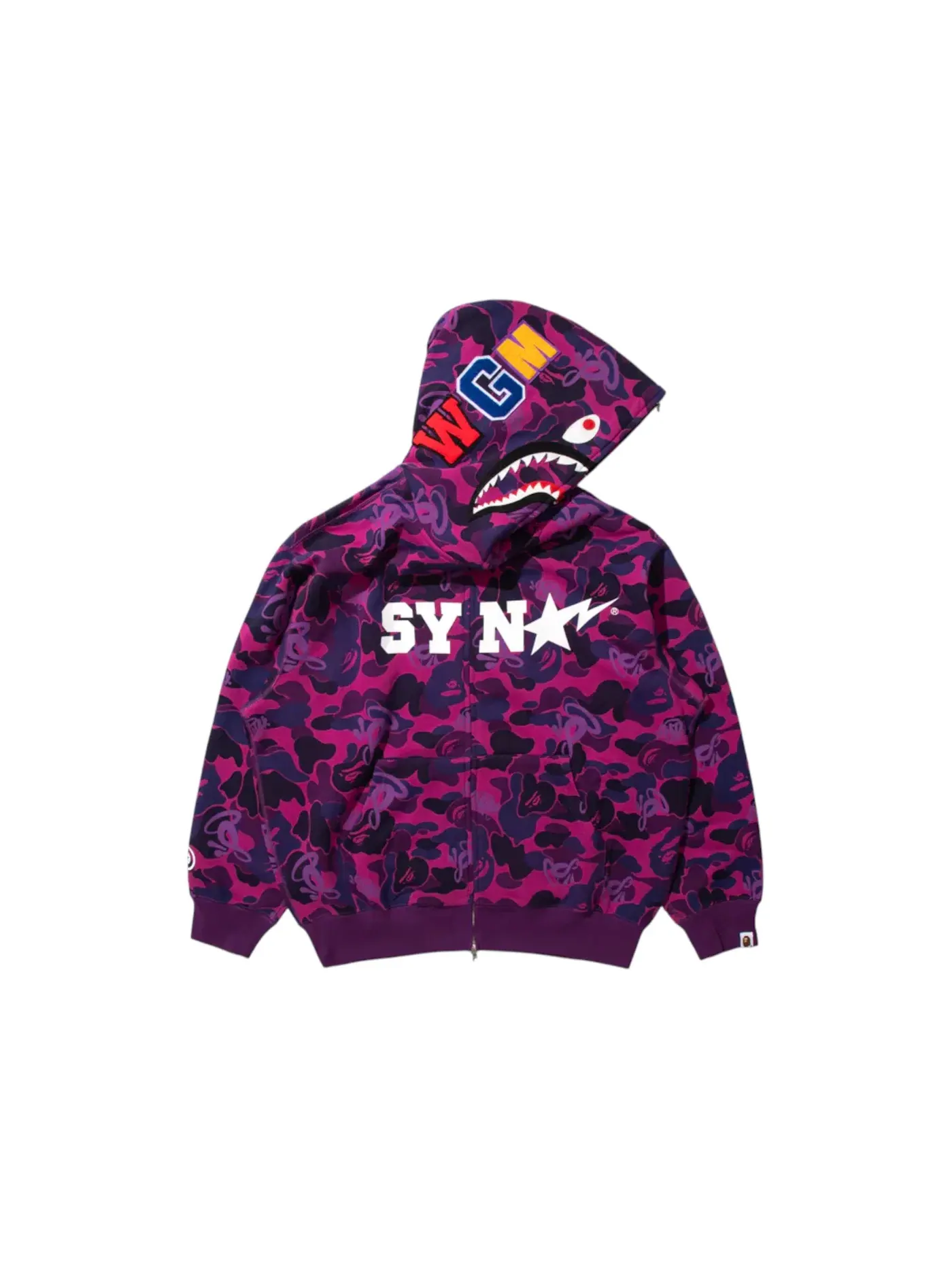 Мужская худи с камуфляжным принтом BAPE x Spotify x Central Cee Camo Shark Full Zip Hoodie Purple — изображение 1 из 3