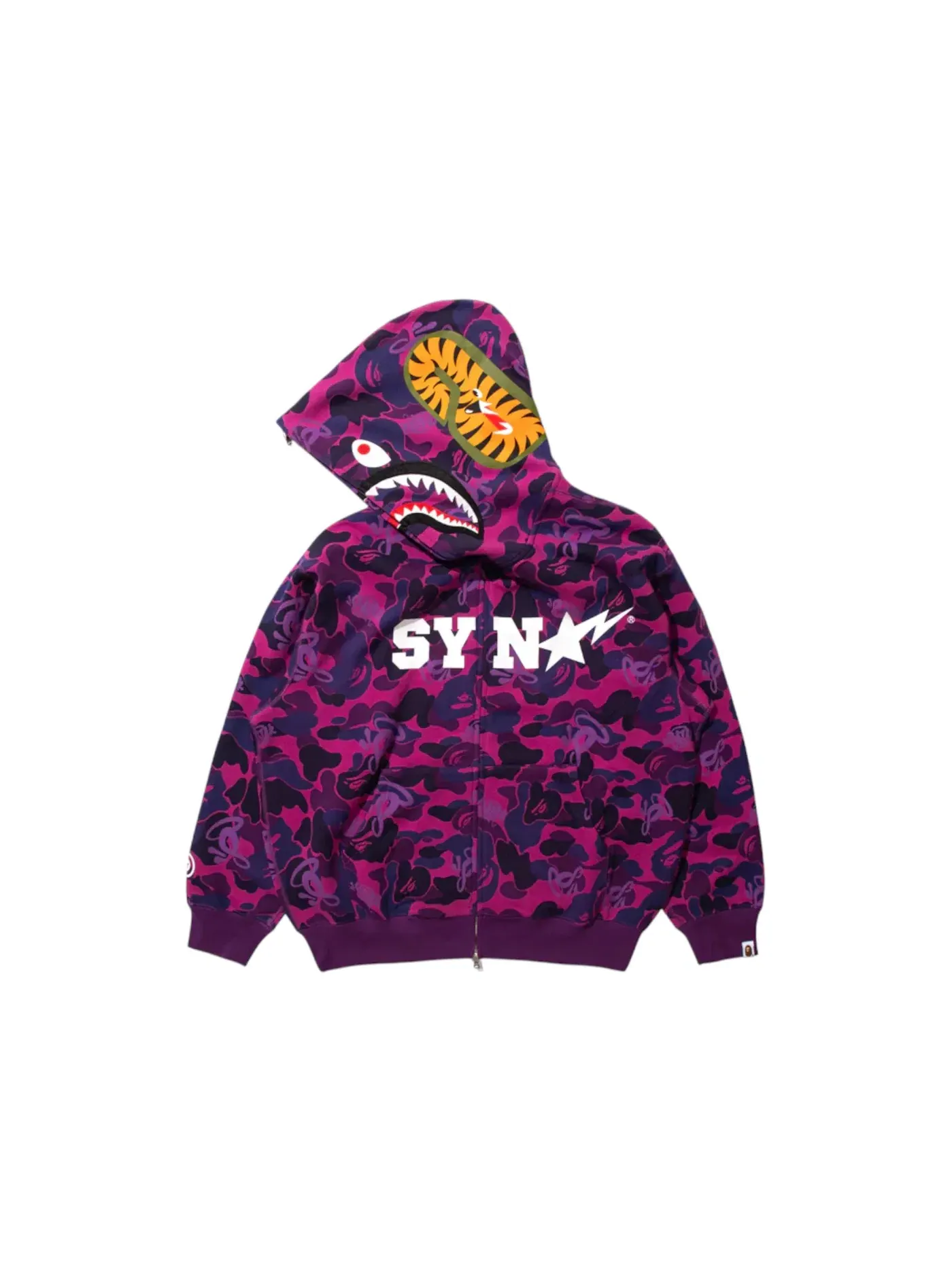 Мужская худи с камуфляжным принтом BAPE x Spotify x Central Cee Camo Shark Full Zip Hoodie Purple — изображение 2 из 3