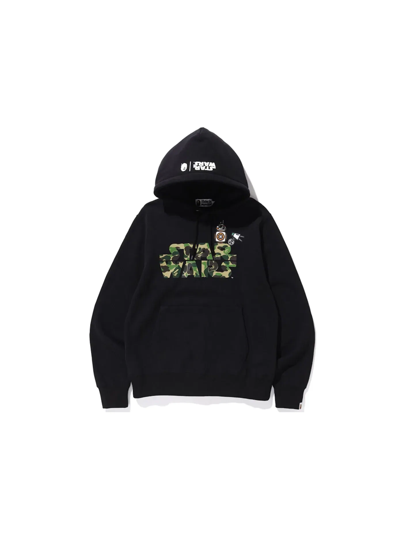 Мужской пуловер с капюшоном с принтом BAPE x Star Wars BB-8 & D-O Pullover Hoodie BAPE — изображение 1 из 1, черный