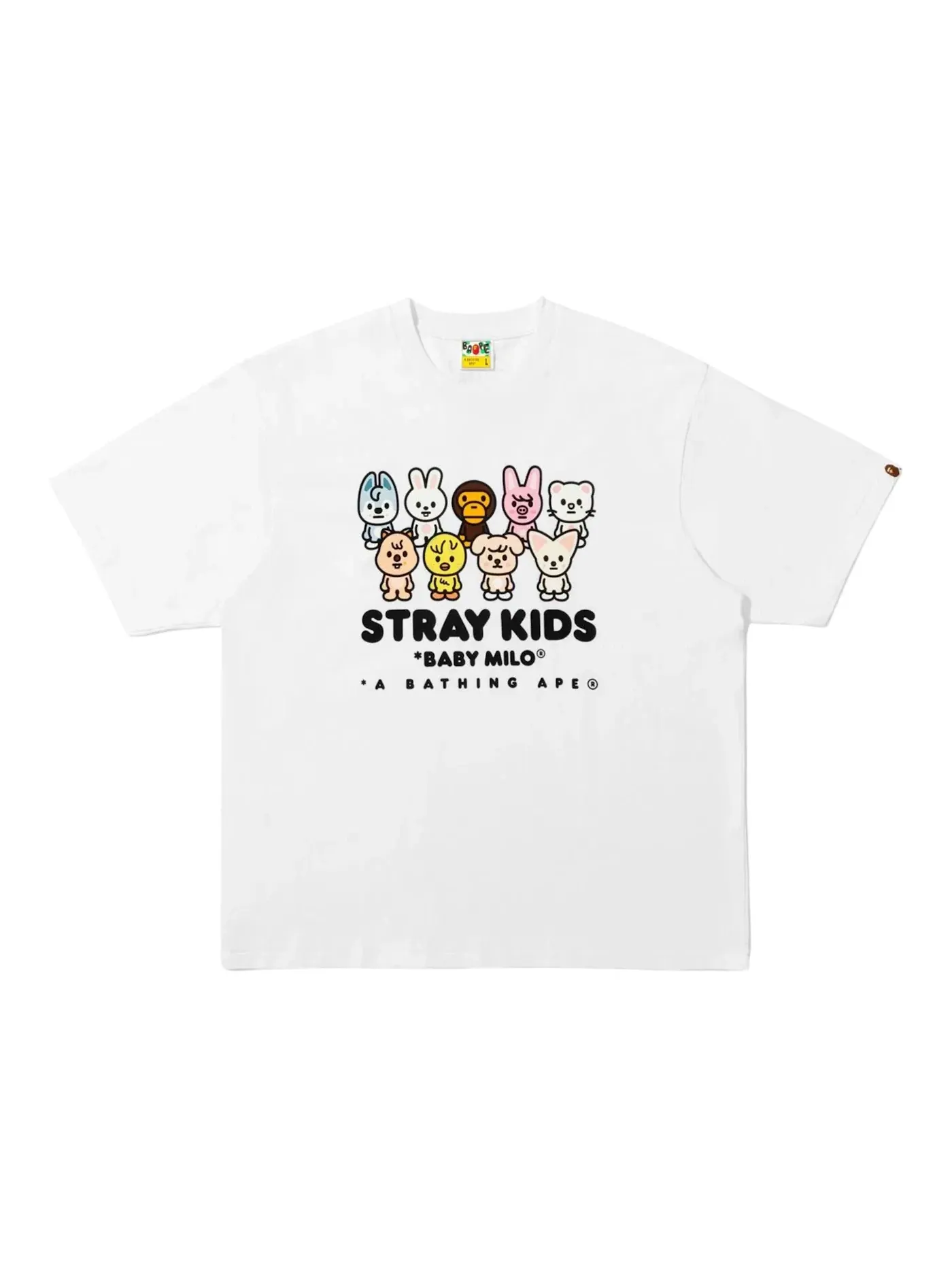 Мужская футболка свободного кроя BAPE x Stray Kids Baby Milo With Skzoo Family BAPE — изображение 1 из 1, белый