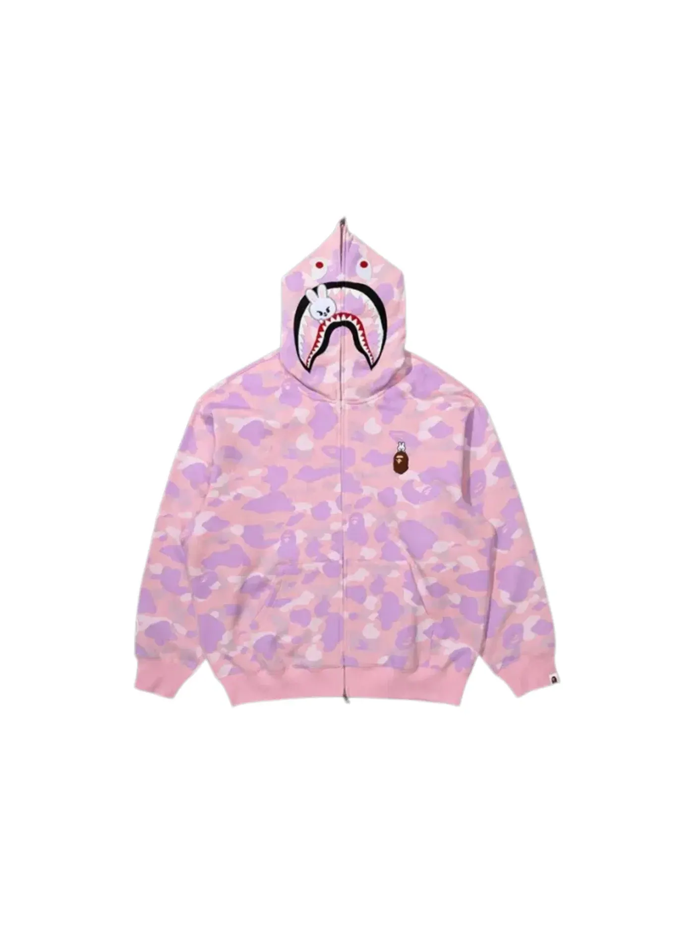 Мужская худи на молнии с принтом Shark Hoodie BAPE — изображение 1 из 1, розовый
