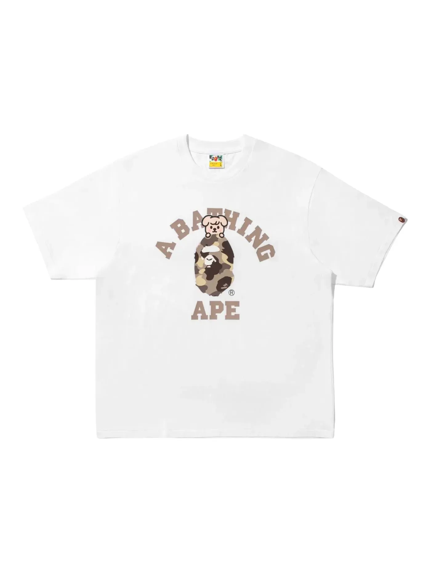 Мужская футболка с принтом BAPE x Stray Kids Puppym College Tee BAPE — изображение 1 из 1, белый