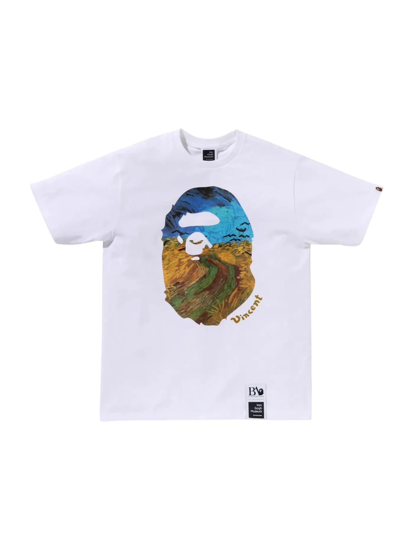 Мужская футболка с принтом BAPE x Van Gogh Museum Ape Head Canvas Art II Tee BAPE — изображение 1 из 1, белый