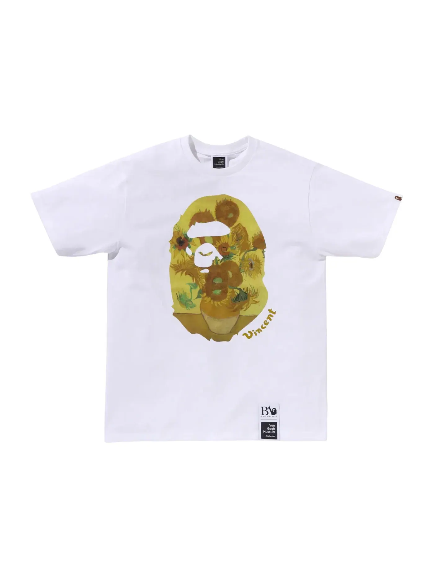 Мужская футболка с принтом BAPE x Van Gogh Museum Ape Head Canvas Art V Tee BAPE — изображение 1 из 1, белый