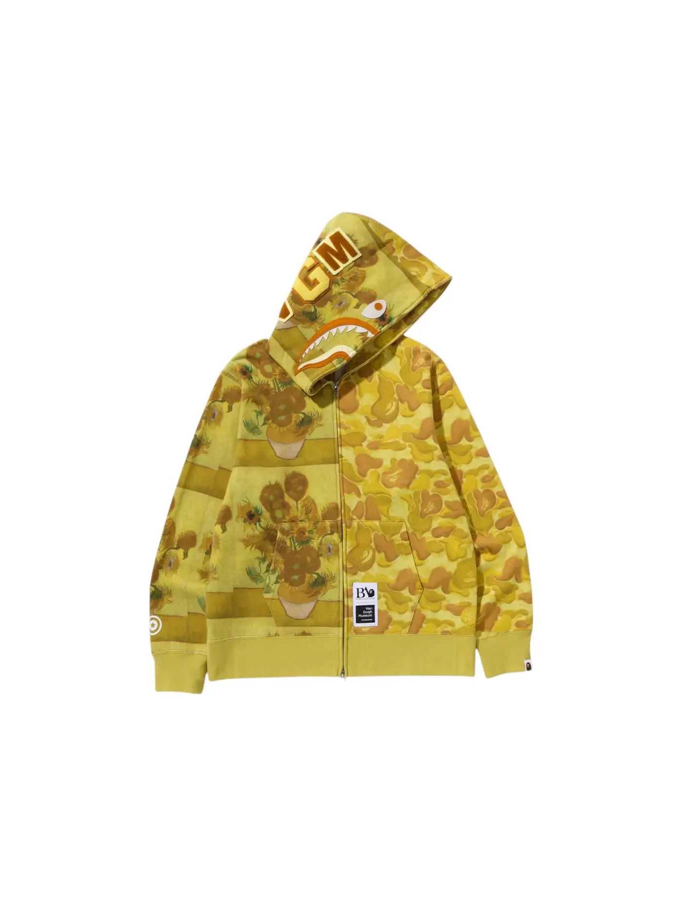 Мужская худи с принтом BAPE x Van Gogh Museum Shark Full Zip Hoodie Yellow BAPE — изображение 1 из 1, желтый