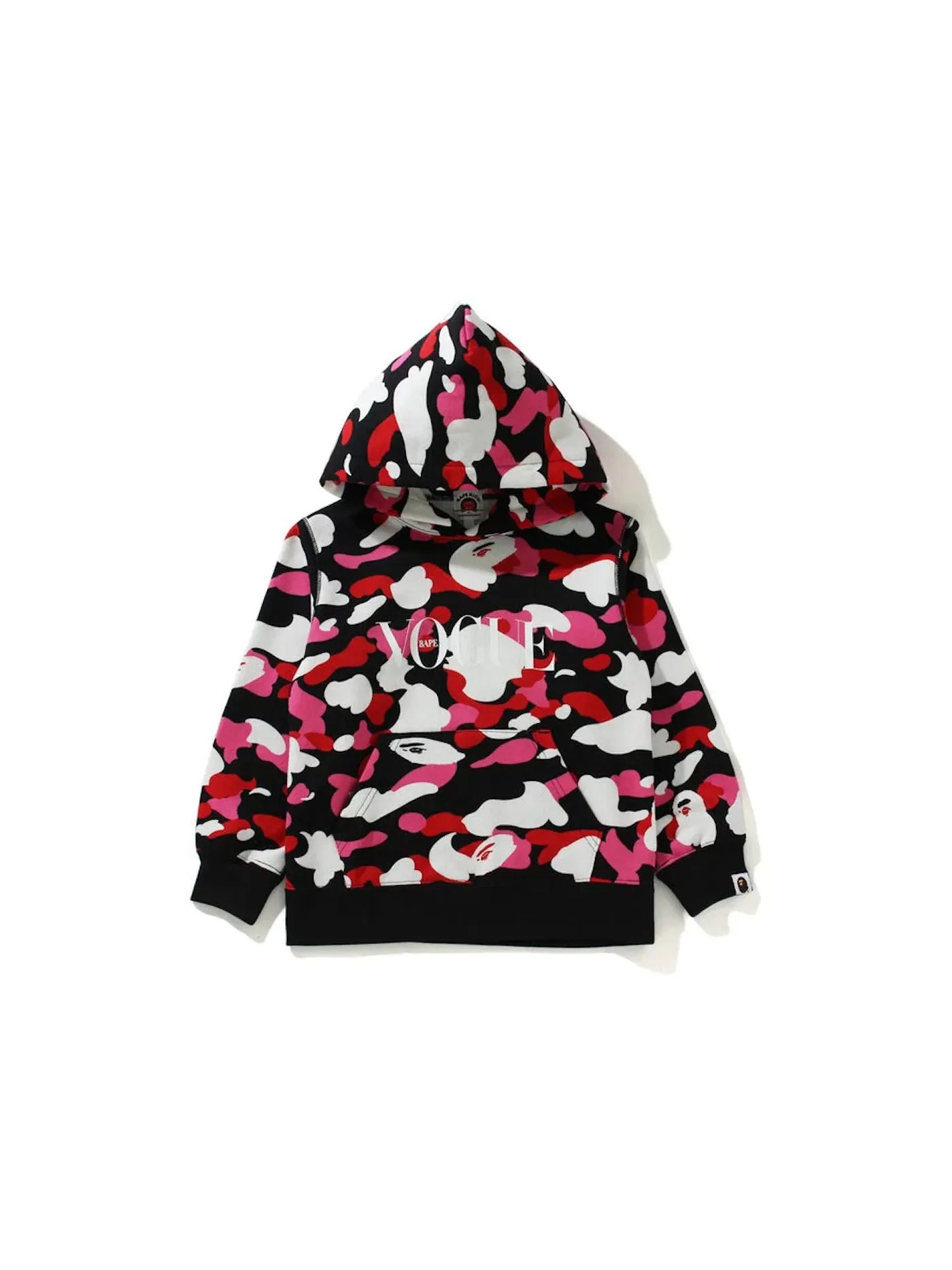 Детский худи с принтом BAPE x VOGUE ABC Camo Pullover Hoodie (Kids) BAPE — изображение 1 из 1, черный розовый белый