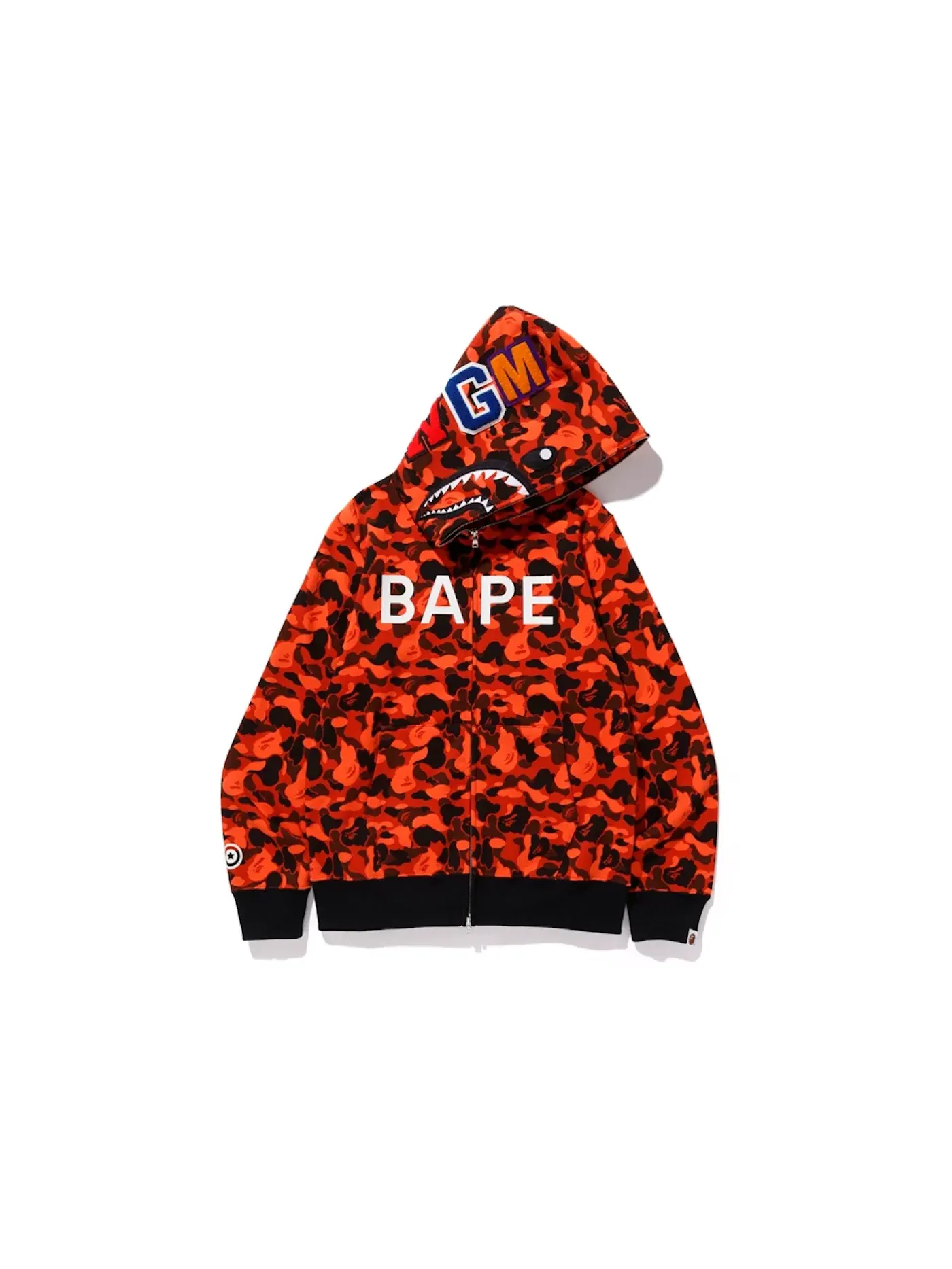 Мужская худи с камуфляжным принтом BAPE x XO Camo Shark Full Zip Hoodie BAPE — изображение 1 из 2, оранжевый