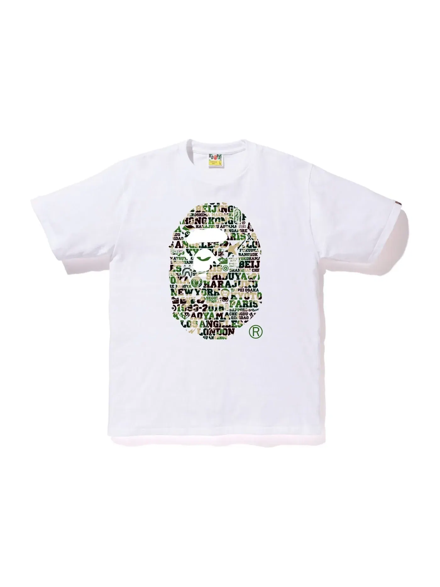 Мужская футболка с принтом BAPE XXV Cities Camo Ape Head Tee BAPE — изображение 1 из 2, белый/зеленый