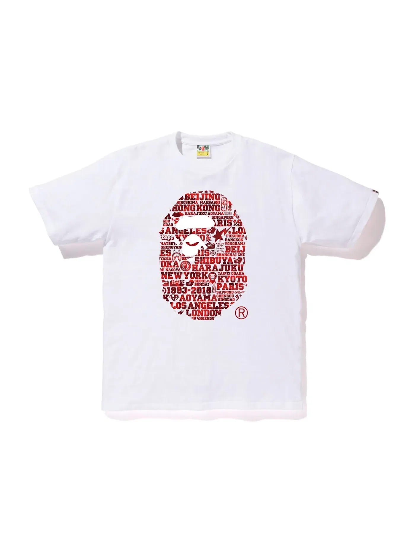 Мужская футболка с принтом BAPE XXV Cities Camo Ape Head Tee BAPE — изображение 1 из 2, белый/красный