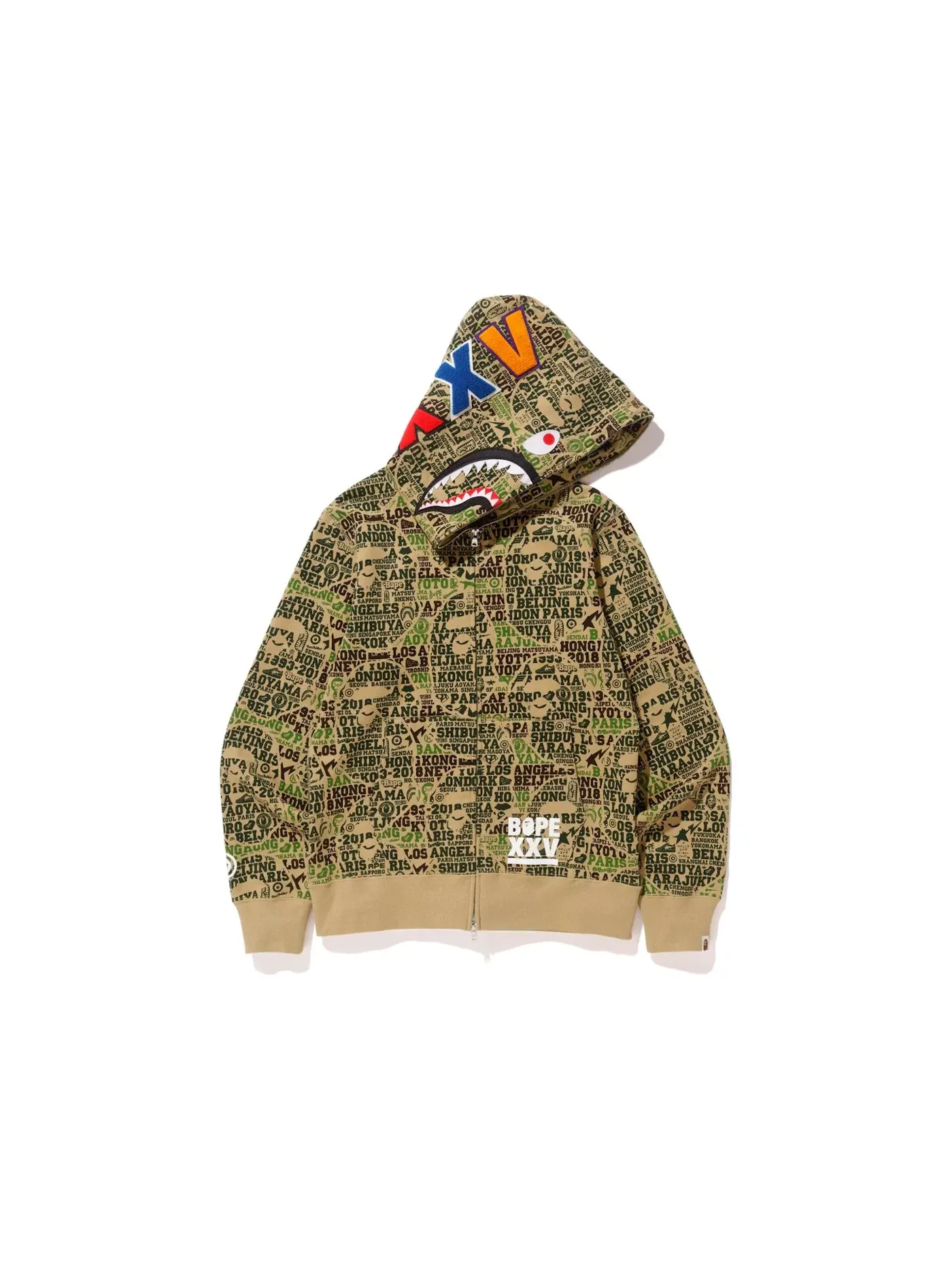 Мужской худи с камуфляжным принтом Shark Full Zip BAPE — изображение 1 из 2, зеленый