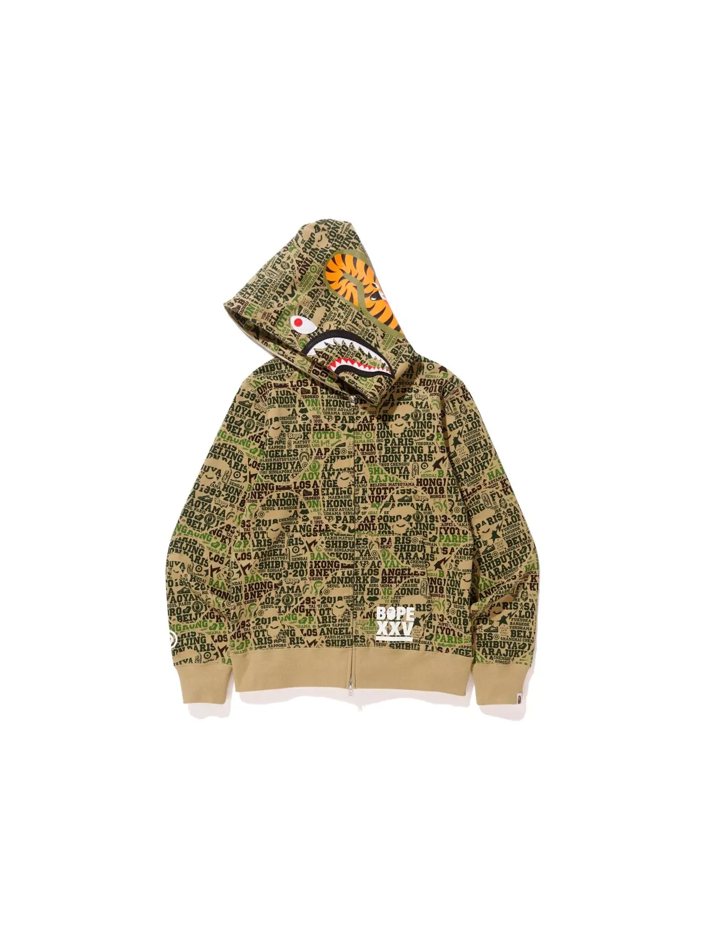 Мужской худи с камуфляжным принтом Shark Full Zip BAPE — изображение 2 из 2, зеленый