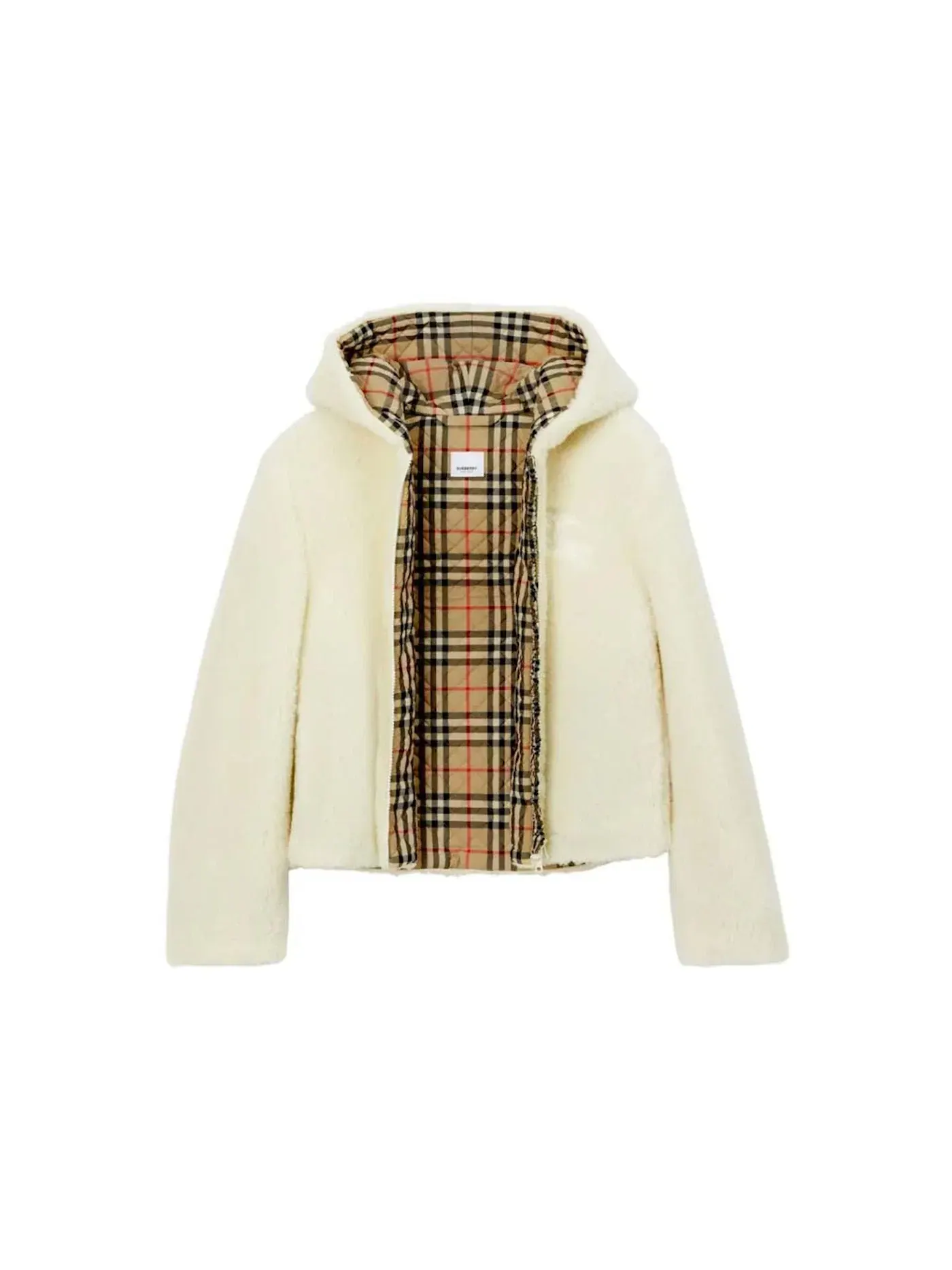 Женская куртка с капюшоном из овчины с вышивкой логотипа Burberry, Frosted Vanilla — изображение 1 из 1