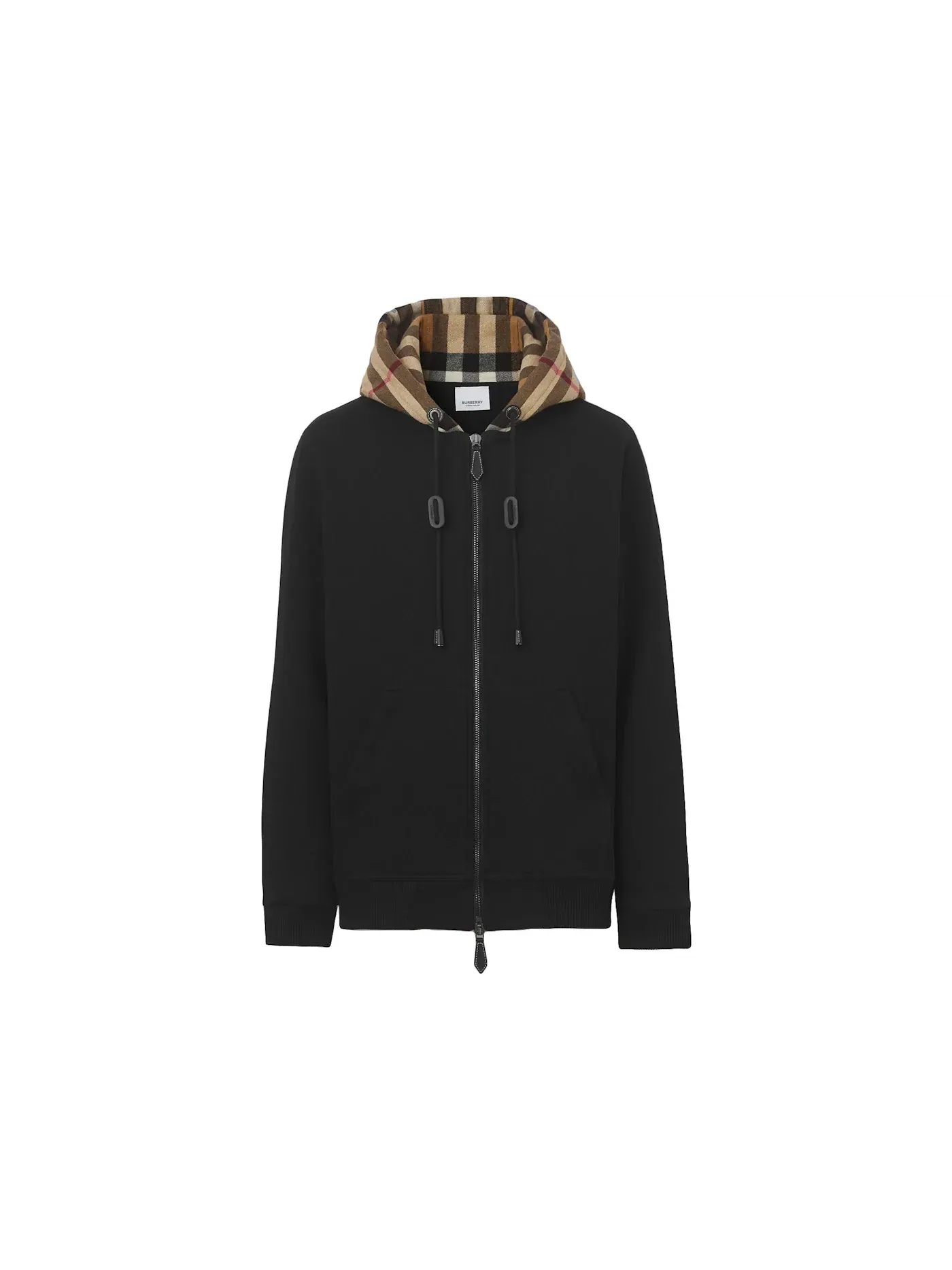 Мужская худи на молнии с капюшоном из хлопкового твила Hooded Top Burberry — изображение 1 из 1, черный бежевый